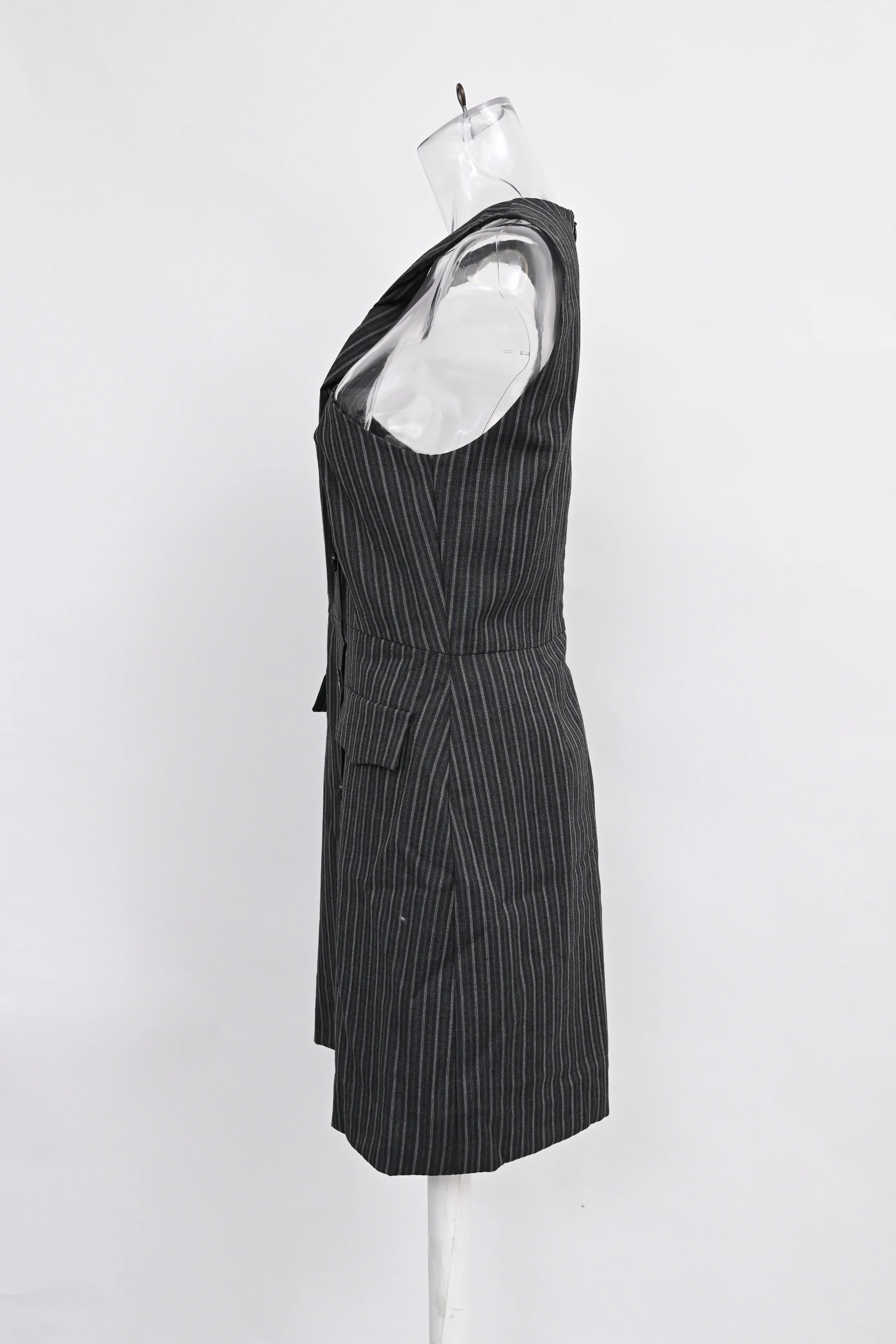 Women's Ganni Twist-Front Jacquard Mini Dress In Dark Gray Recycled Polyester - Image 7