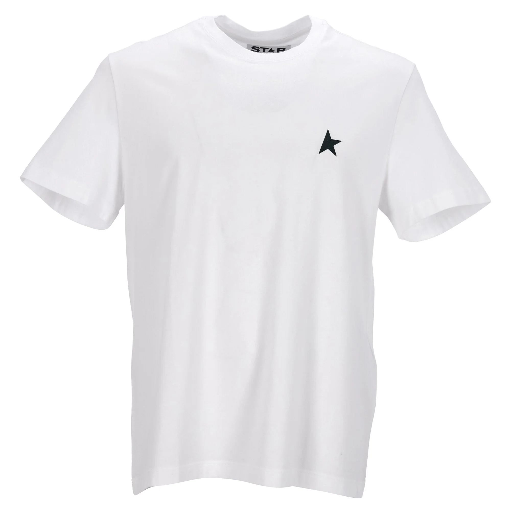 Men's Golden Goose White T-Shirt With Contrasting Green Logo And Star