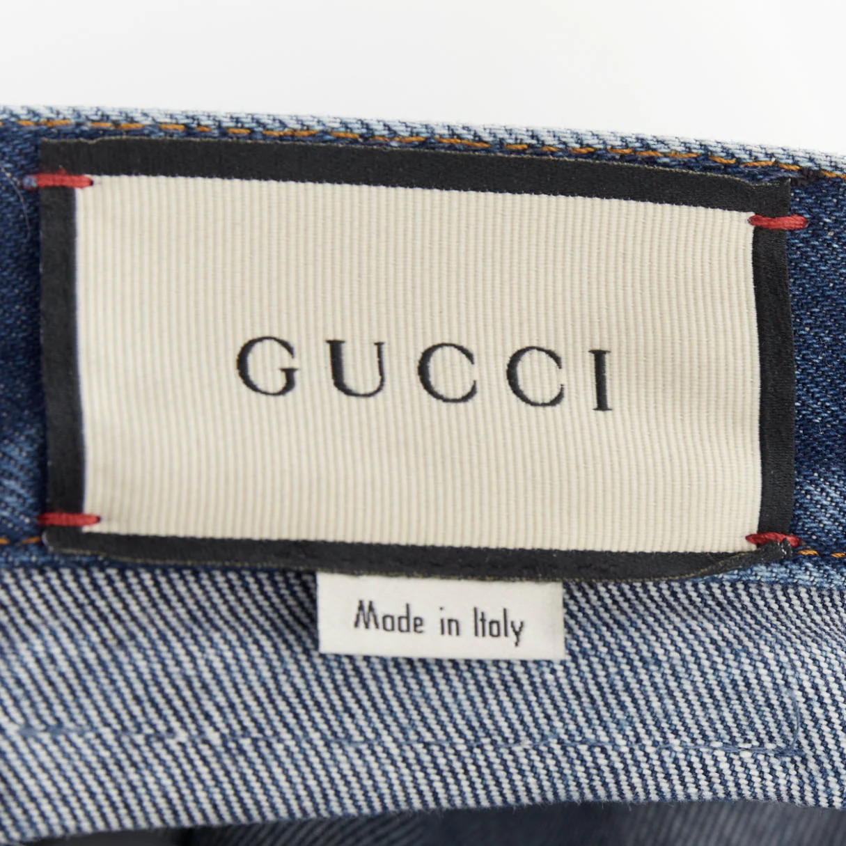 Men's GUCCI Alessandro Michele blue washed cotton red logo patch flared jeans 28" - Image 10