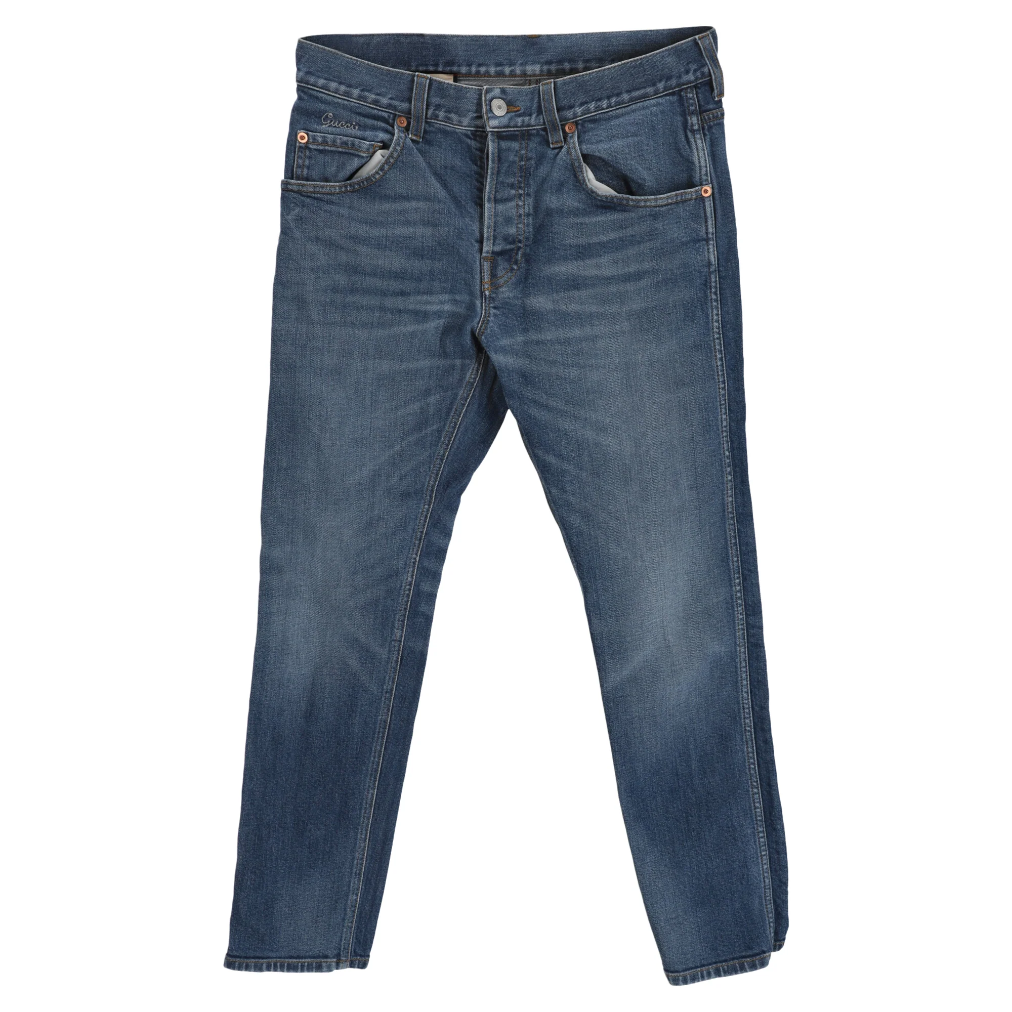 Men's Gucci Interlocking G Logo Skinny Jeans in Blue Denim