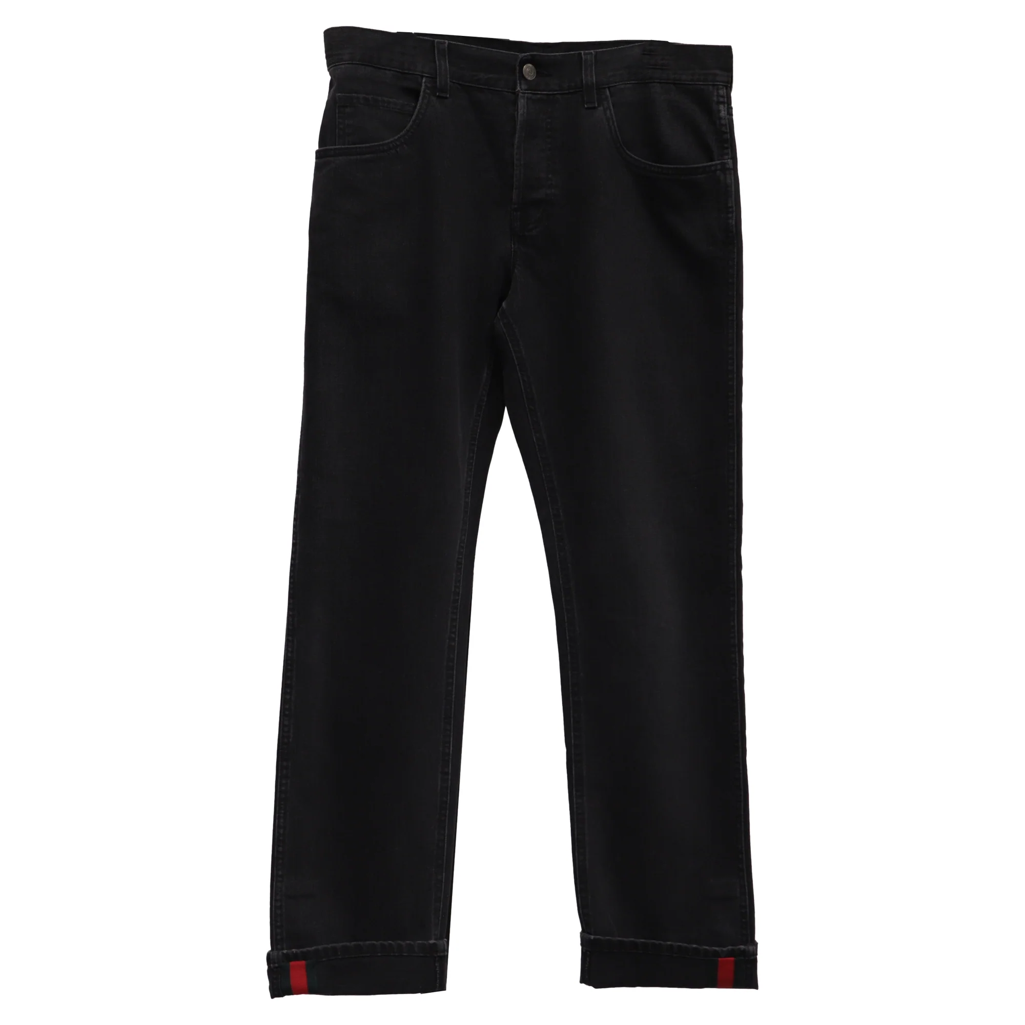 Men's Gucci Web Regular-Fit Jeans in Black Cotton