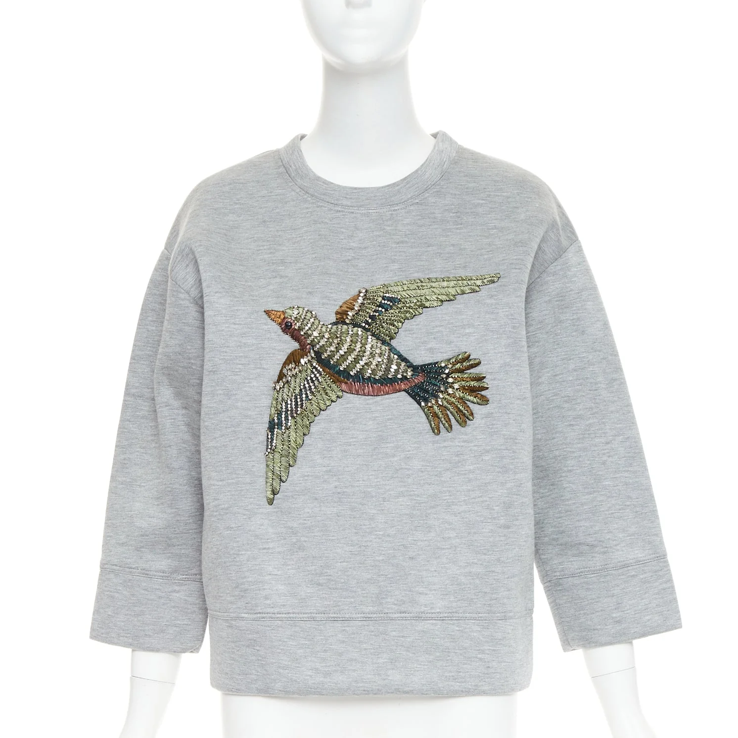 Women's GUCCI 2015 grey neoprene crystal embroidered Swallow sweatshirt S