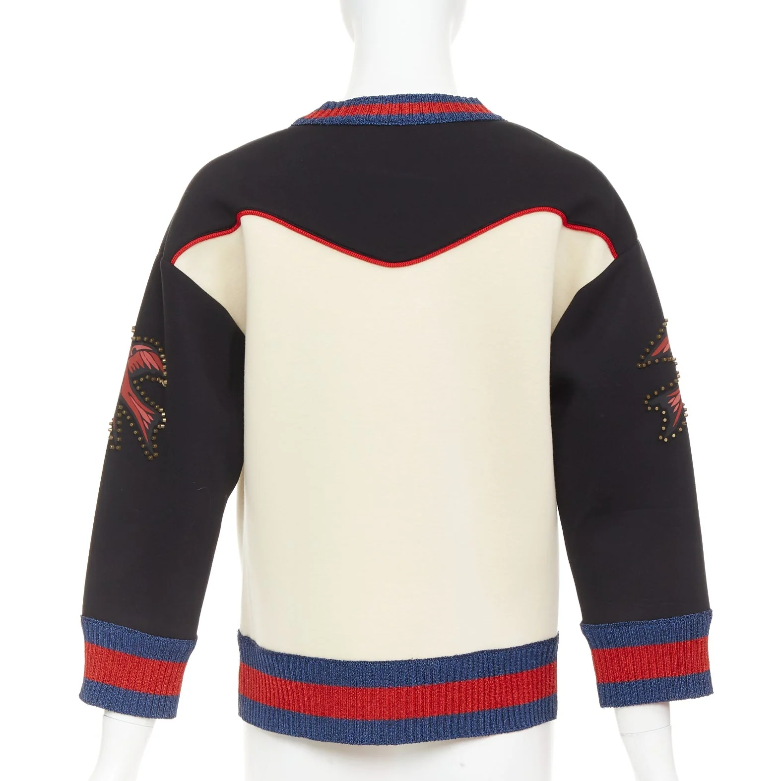 Women's GUCCI 2016 cream black cotton Butterfly Embroidered studded sweatshirt XS - Image 5