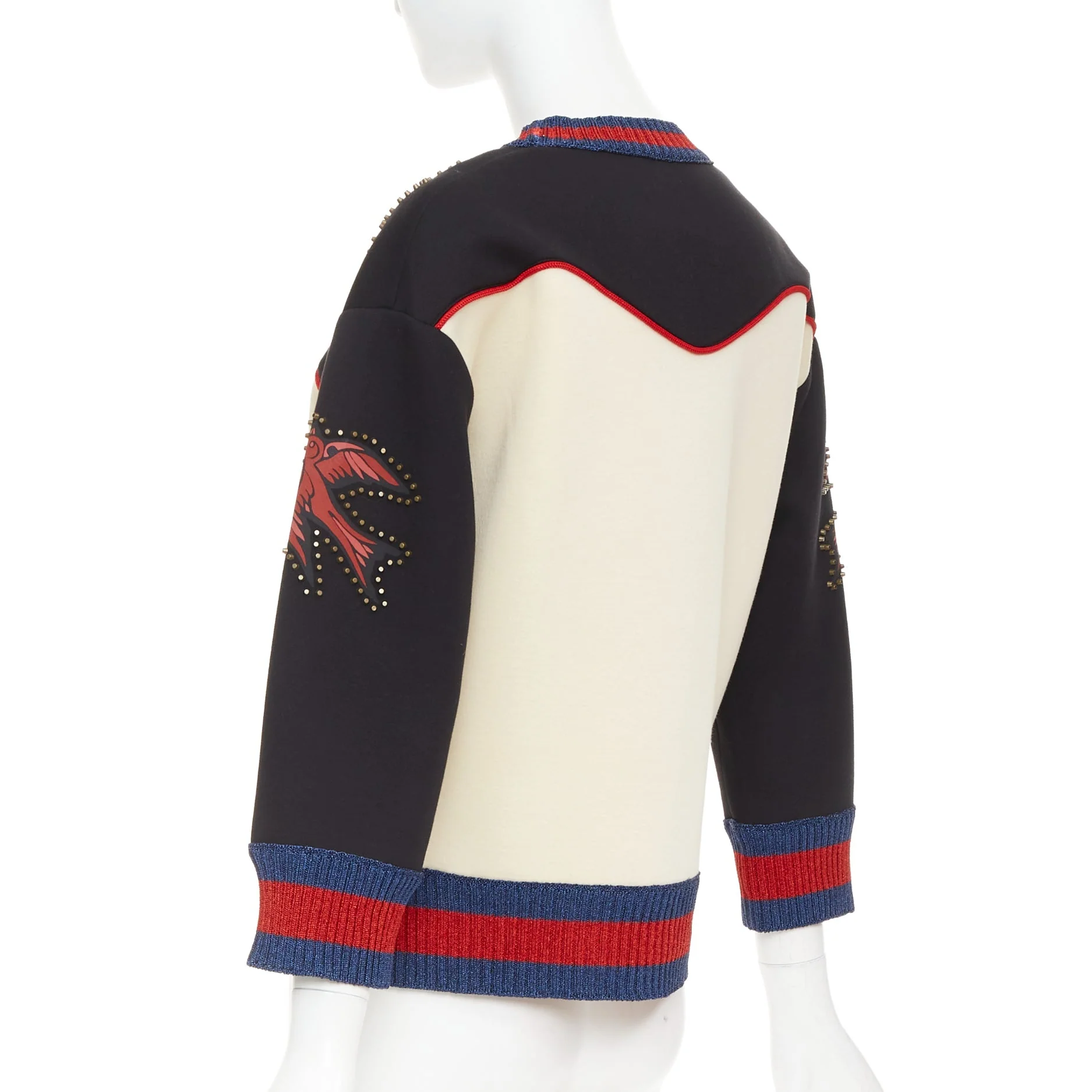 Women's GUCCI 2016 cream black cotton Butterfly Embroidered studded sweatshirt XS - Image 6