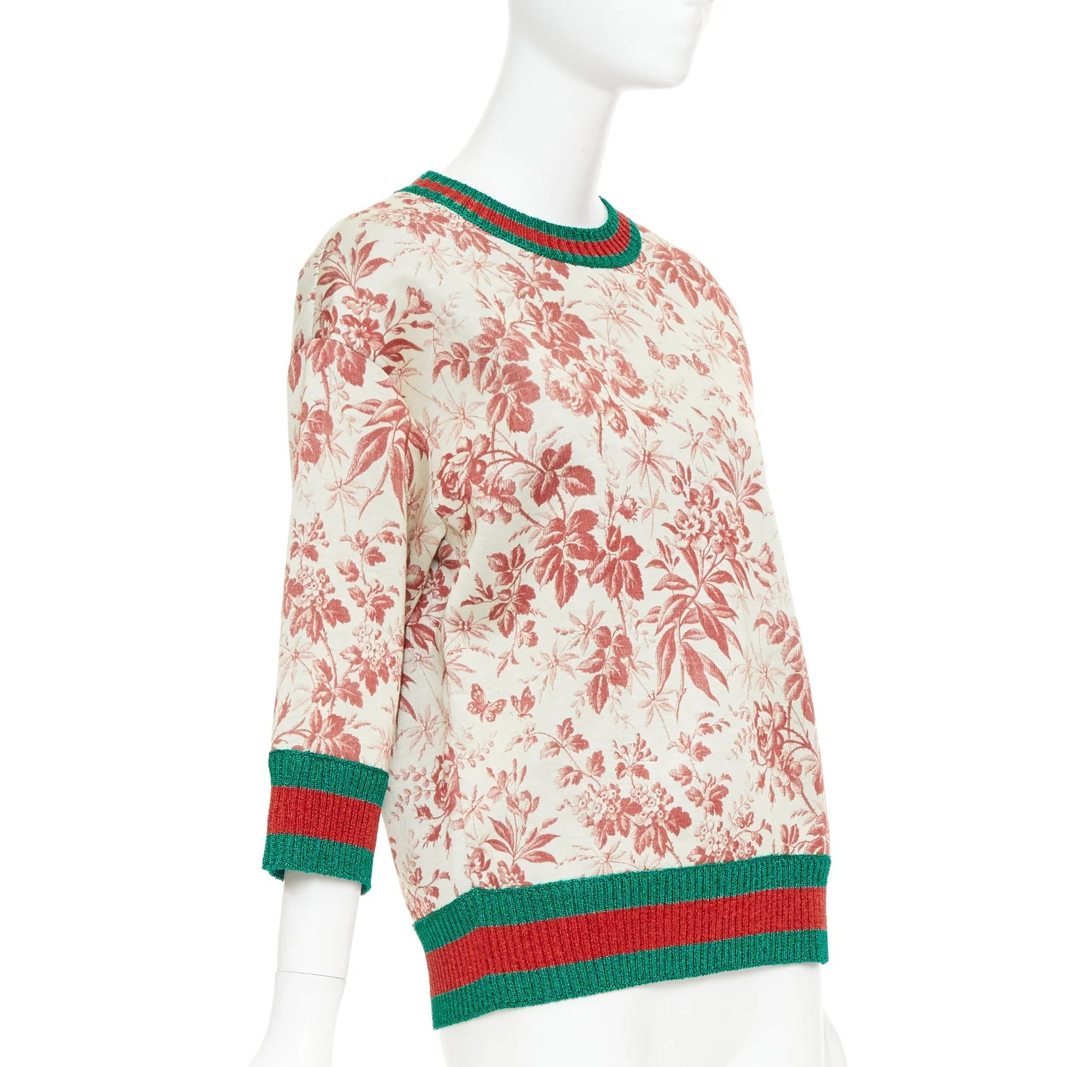 Women's GUCCI 2016 Herbarium Floral grey pink bloom metallic web sweatshirt S - Image 3