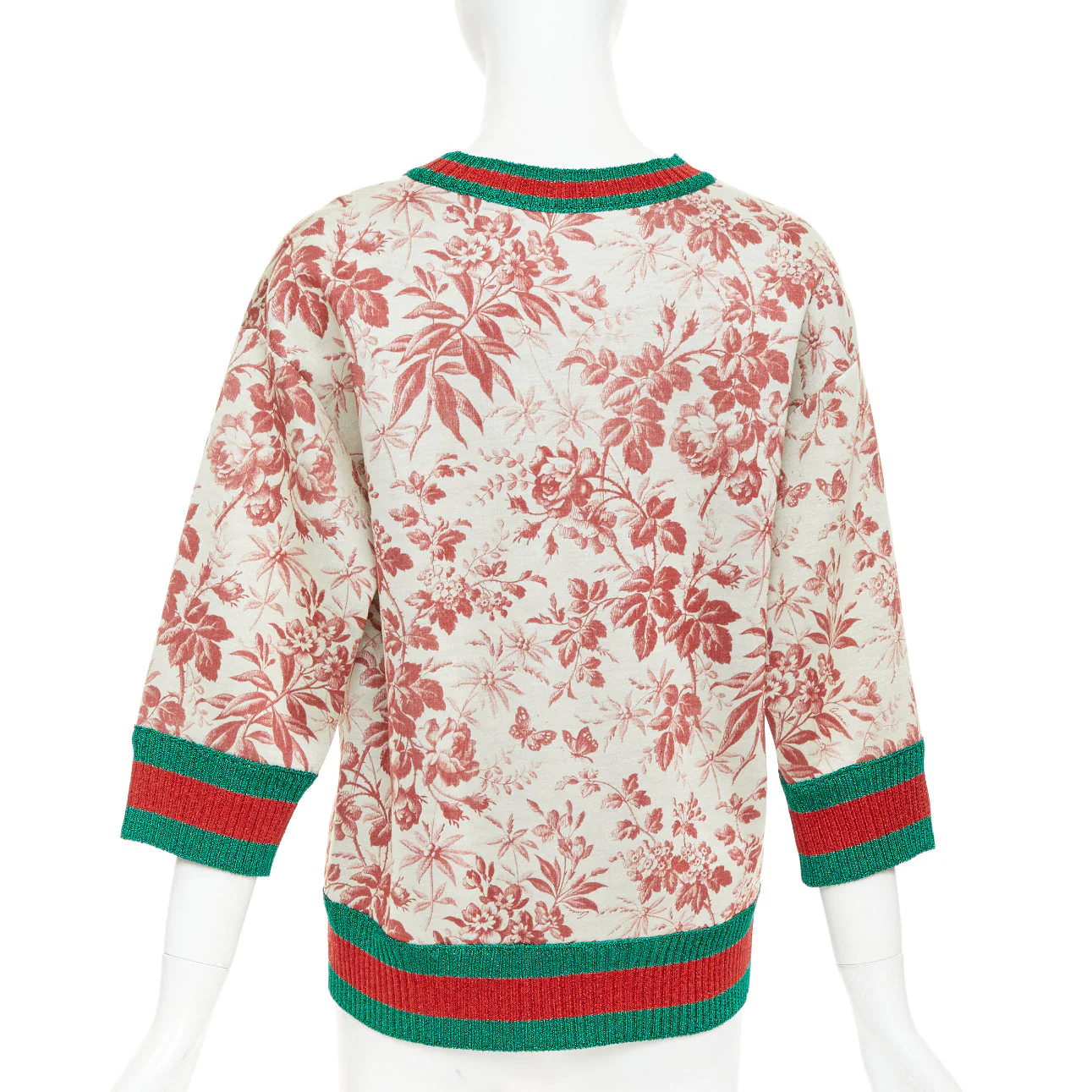 Women's GUCCI 2016 Herbarium Floral grey pink bloom metallic web sweatshirt S - Image 5