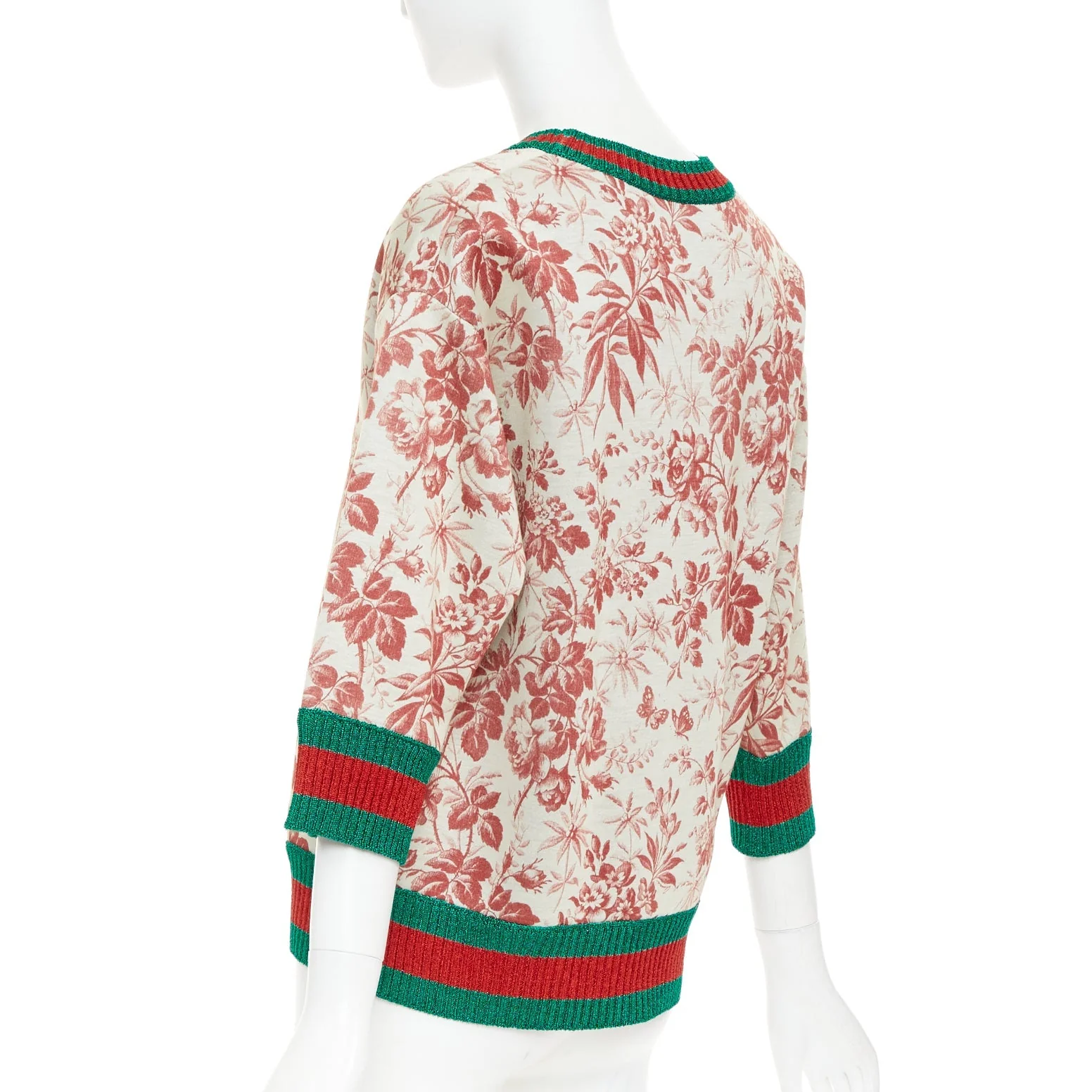 Women's GUCCI 2016 Herbarium Floral grey pink bloom metallic web sweatshirt S - Image 6