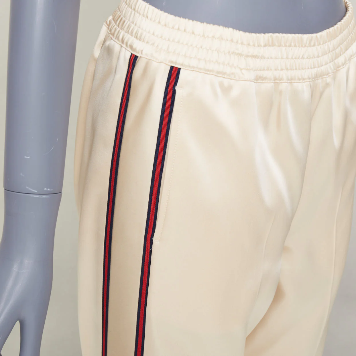 Women's GUCCI 2016 ivory acetate navy red web mid waist cropped track pants IT38 XS - Image 2
