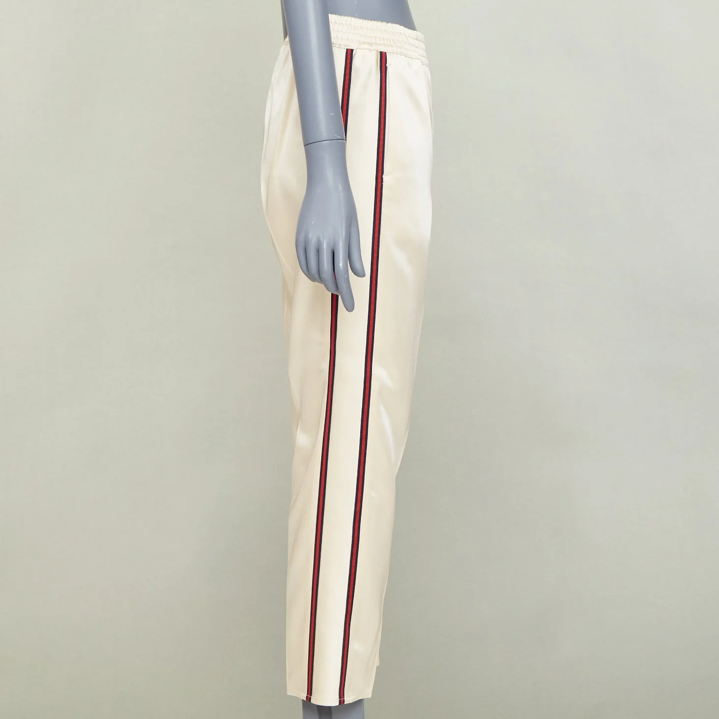 Women's GUCCI 2016 ivory acetate navy red web mid waist cropped track pants IT38 XS - Image 4