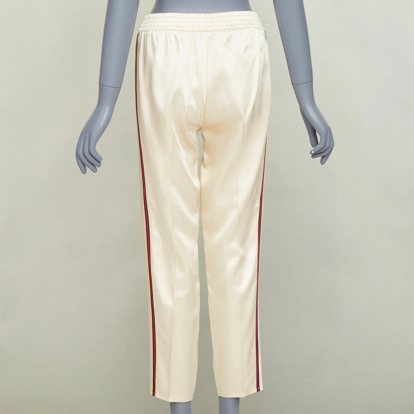 Women's GUCCI 2016 ivory acetate navy red web mid waist cropped track pants IT38 XS - Image 5