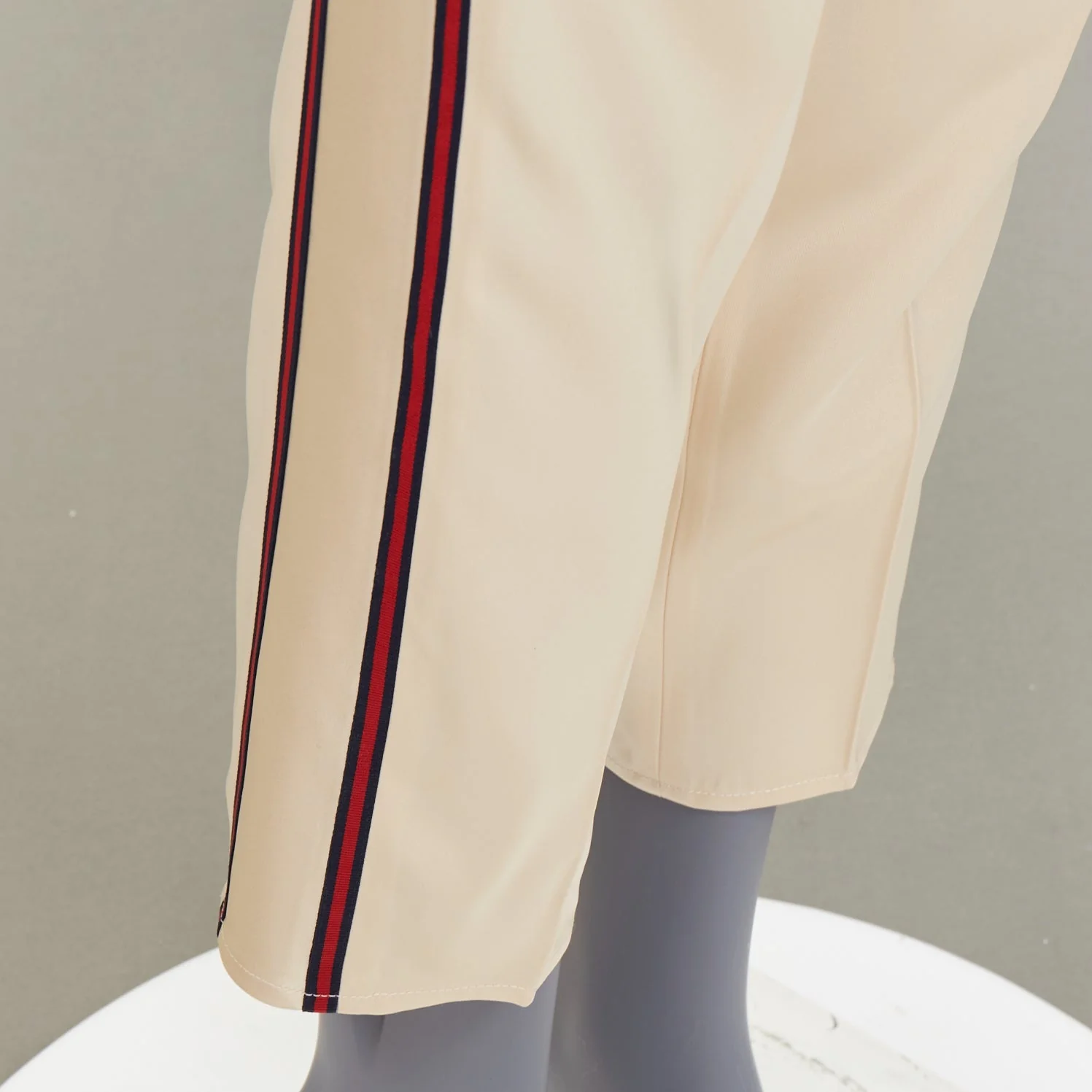 Women's GUCCI 2016 ivory acetate navy red web mid waist cropped track pants IT38 XS - Image 7