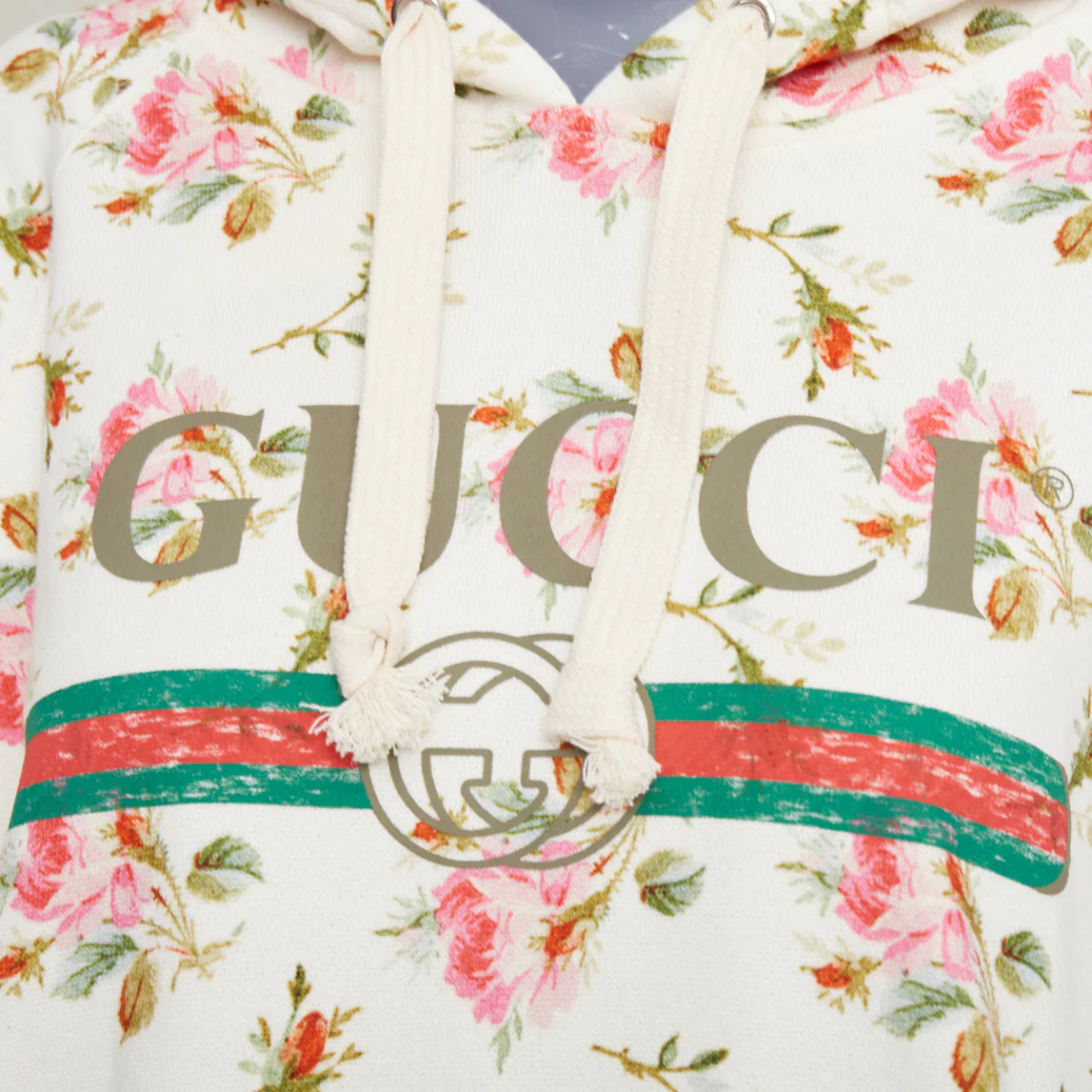 Women's GUCCI 2017 ivory pink floral logo print jersey hoodie XS - Image 2