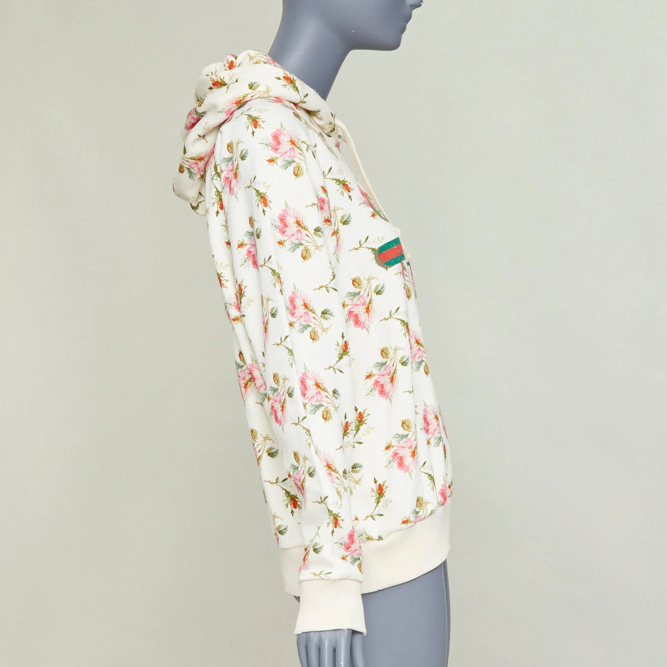 Women's GUCCI 2017 ivory pink floral logo print jersey hoodie XS - Image 4