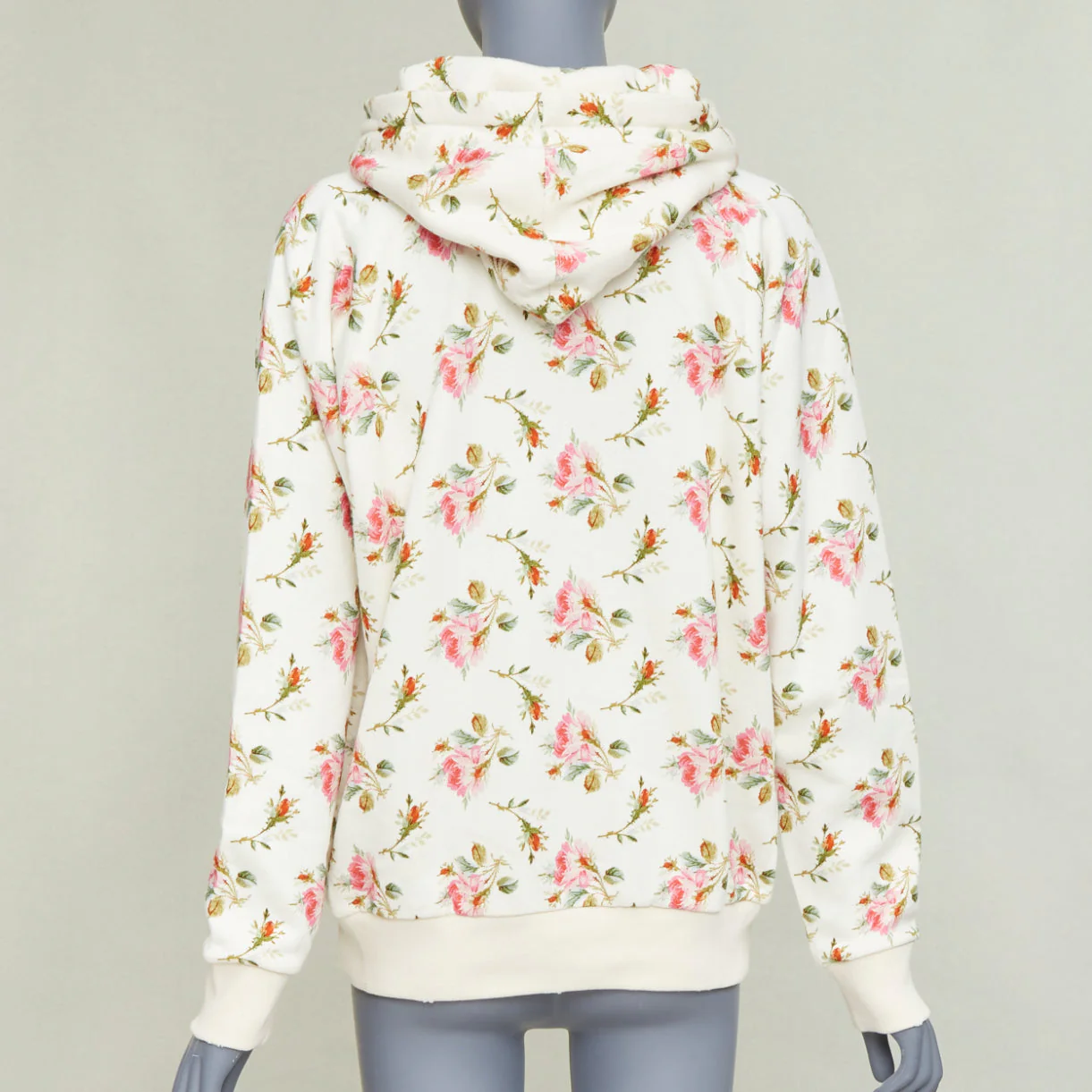 Women's GUCCI 2017 ivory pink floral logo print jersey hoodie XS - Image 5