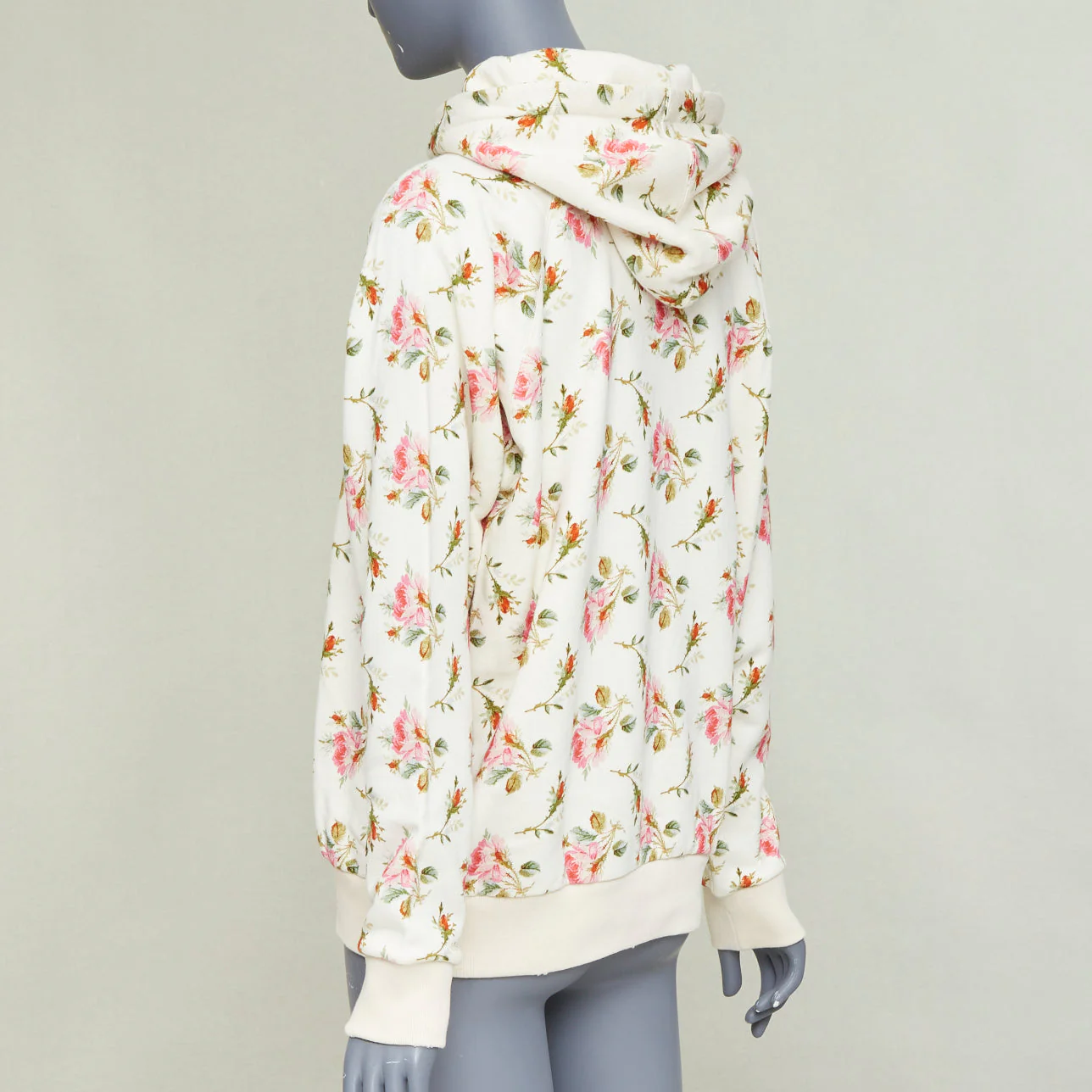 Women's GUCCI 2017 ivory pink floral logo print jersey hoodie XS - Image 6
