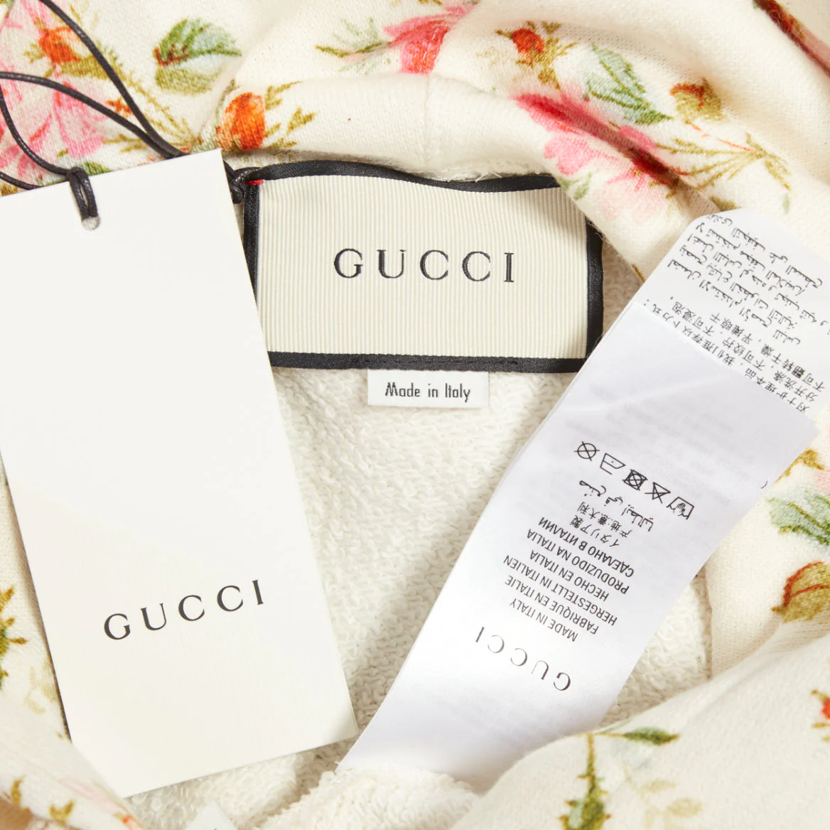 Women's GUCCI 2017 ivory pink floral logo print jersey hoodie XS - Image 8