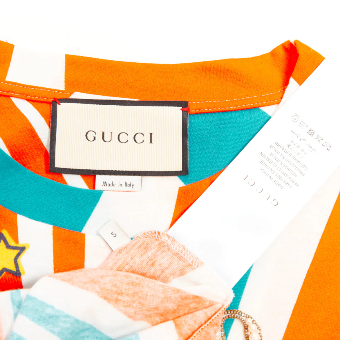 Women's GUCCI 2017 LOVED Space Cat Astronaut embroidered beaded orange blue t-shirt S - Image 8