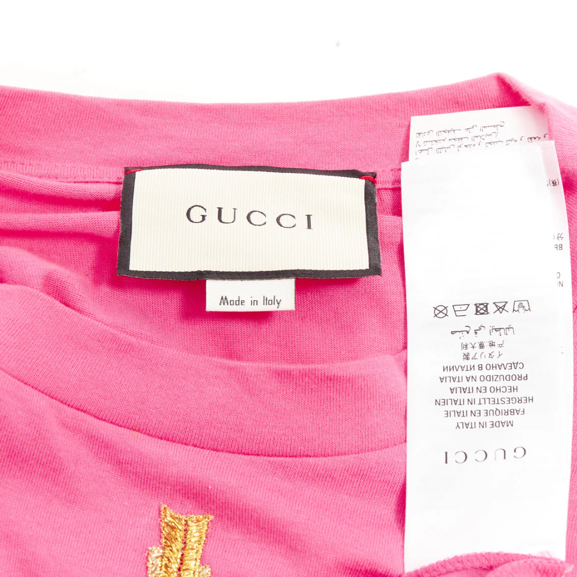 Women's GUCCI 2017 pink cotton multicolor sequin UFO rainbow graphic t-shirt XS - Image 8