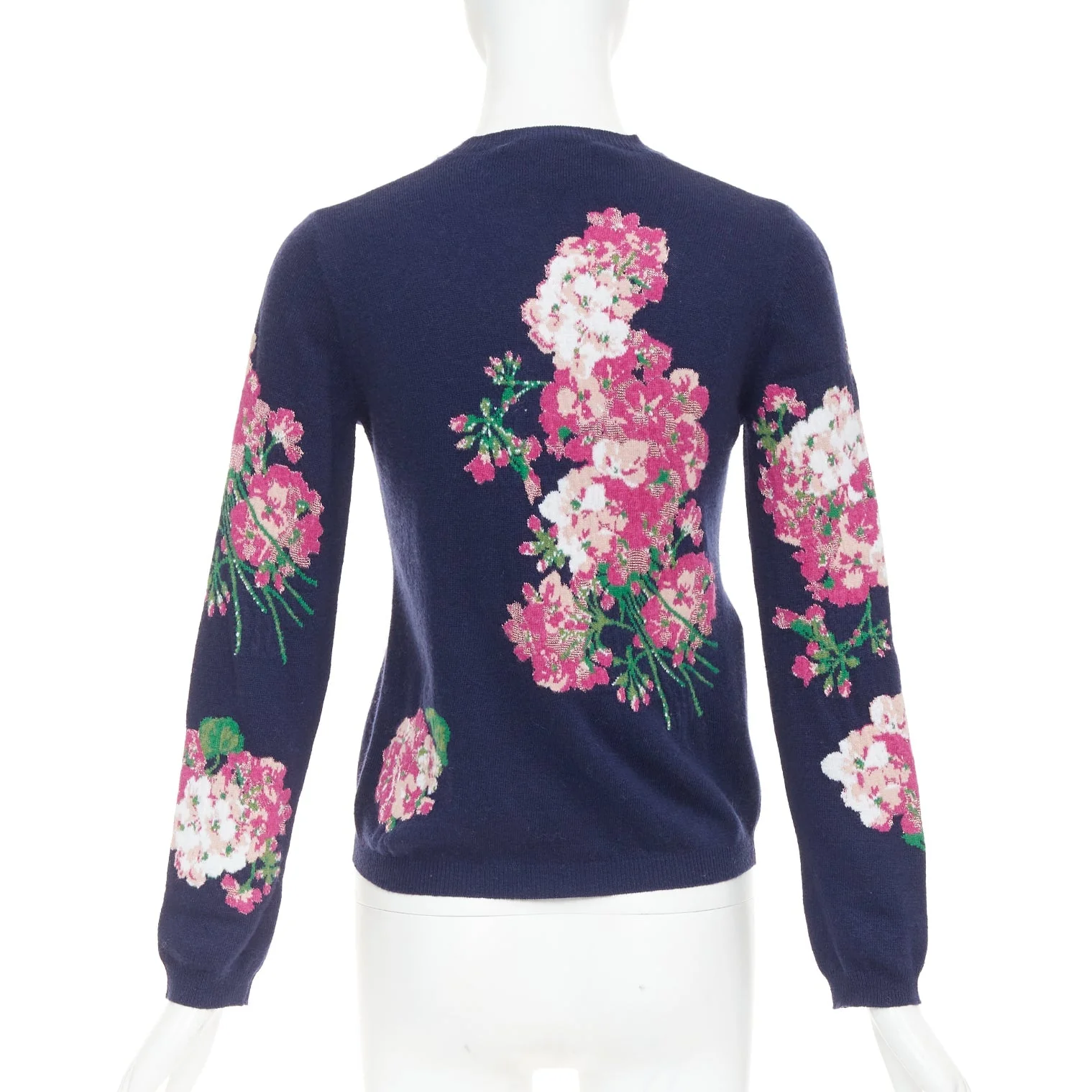 Women's GUCCI 2017navy wool Floral Bee needlepoint embroidery sweater XS - Image 5
