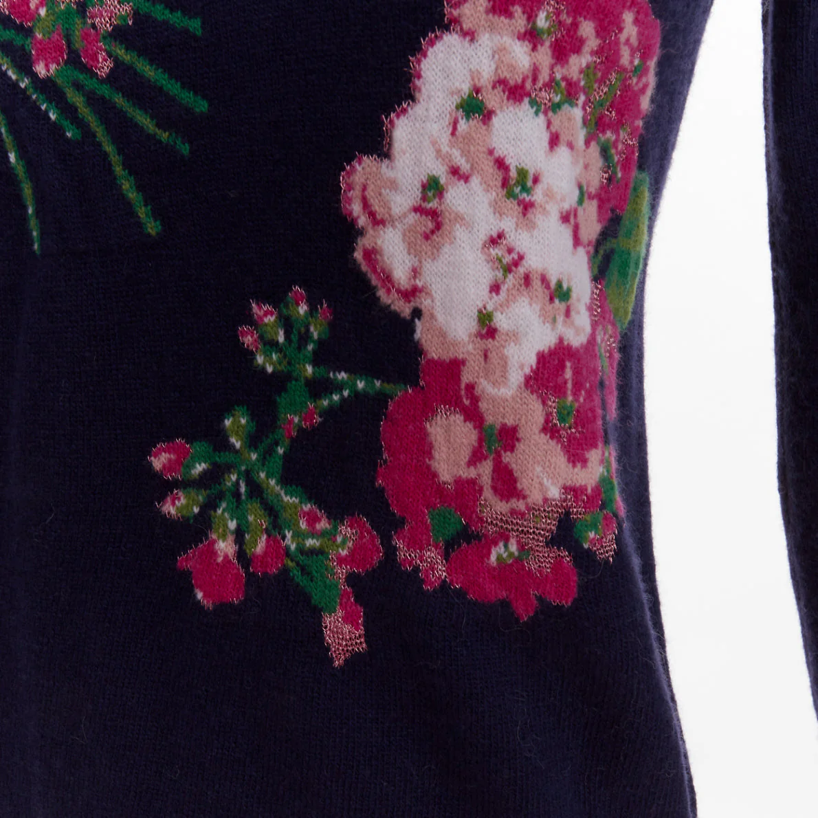 Women's GUCCI 2017navy wool Floral Bee needlepoint embroidery sweater XS - Image 7