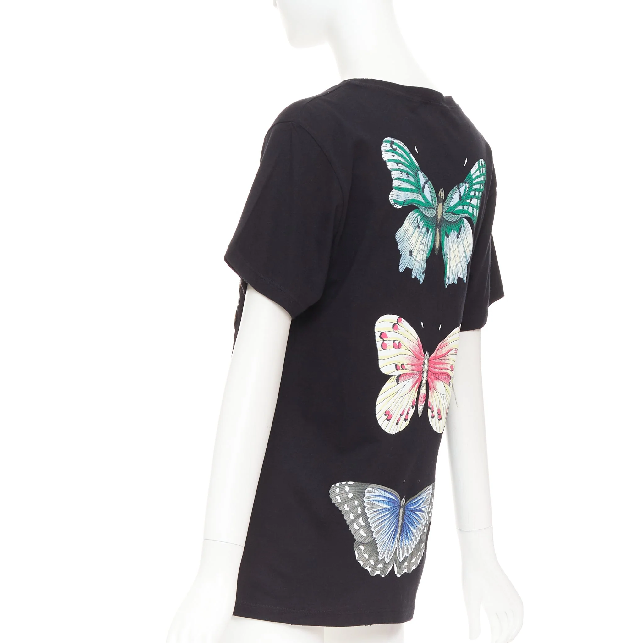 Women's GUCCI 2018 black cotton vintage logo embroidered dragonfly jersey tshirt XS - Image 6
