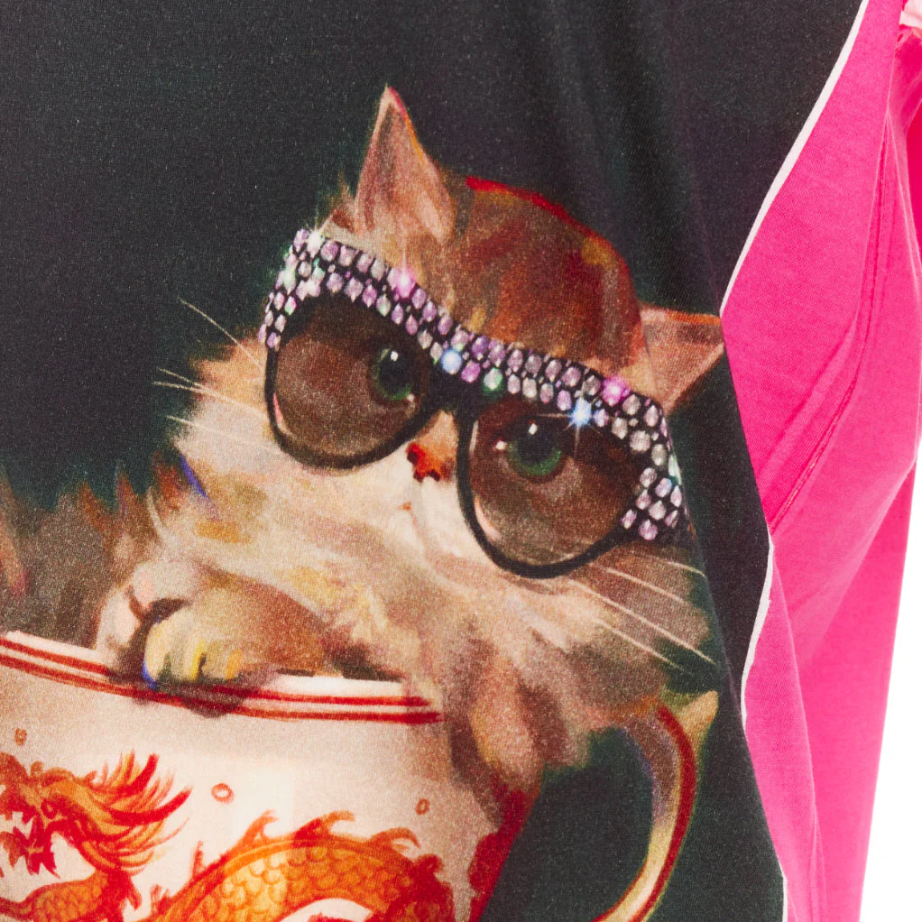 Women's GUCCI 2018 Ignasi Monreal pink cotton Cat in Teacup graphic print t-shirt XS - Image 2