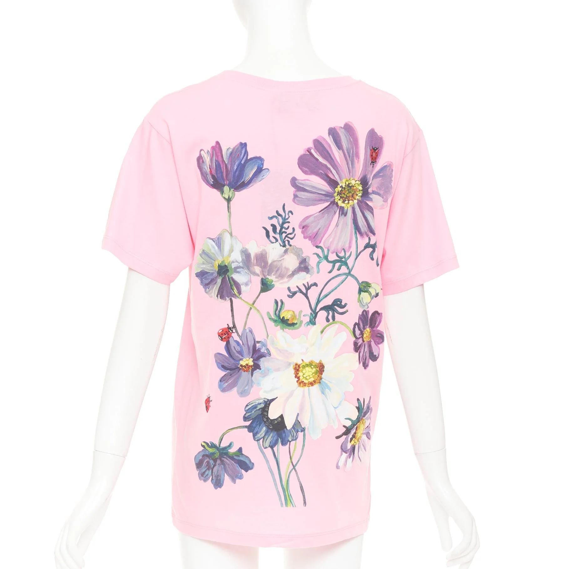Women's GUCCI 2018 pink cotton Fawn Bambi heart print green logo t-shirt XS - Image 2