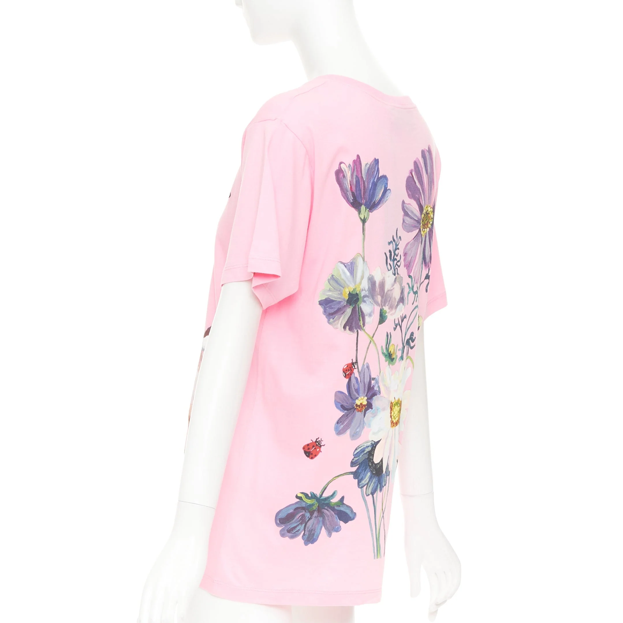 Women's GUCCI 2018 pink cotton Fawn Bambi heart print green logo t-shirt XS - Image 5