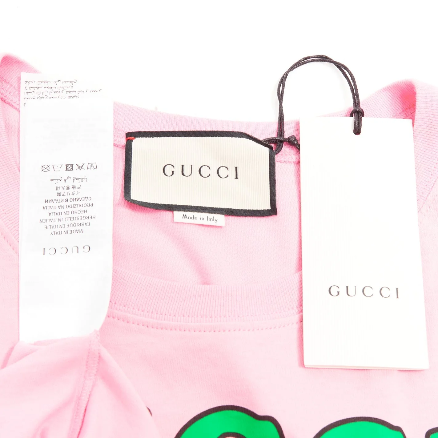 Women's GUCCI 2018 pink cotton Fawn Bambi heart print green logo t-shirt XS - Image 8