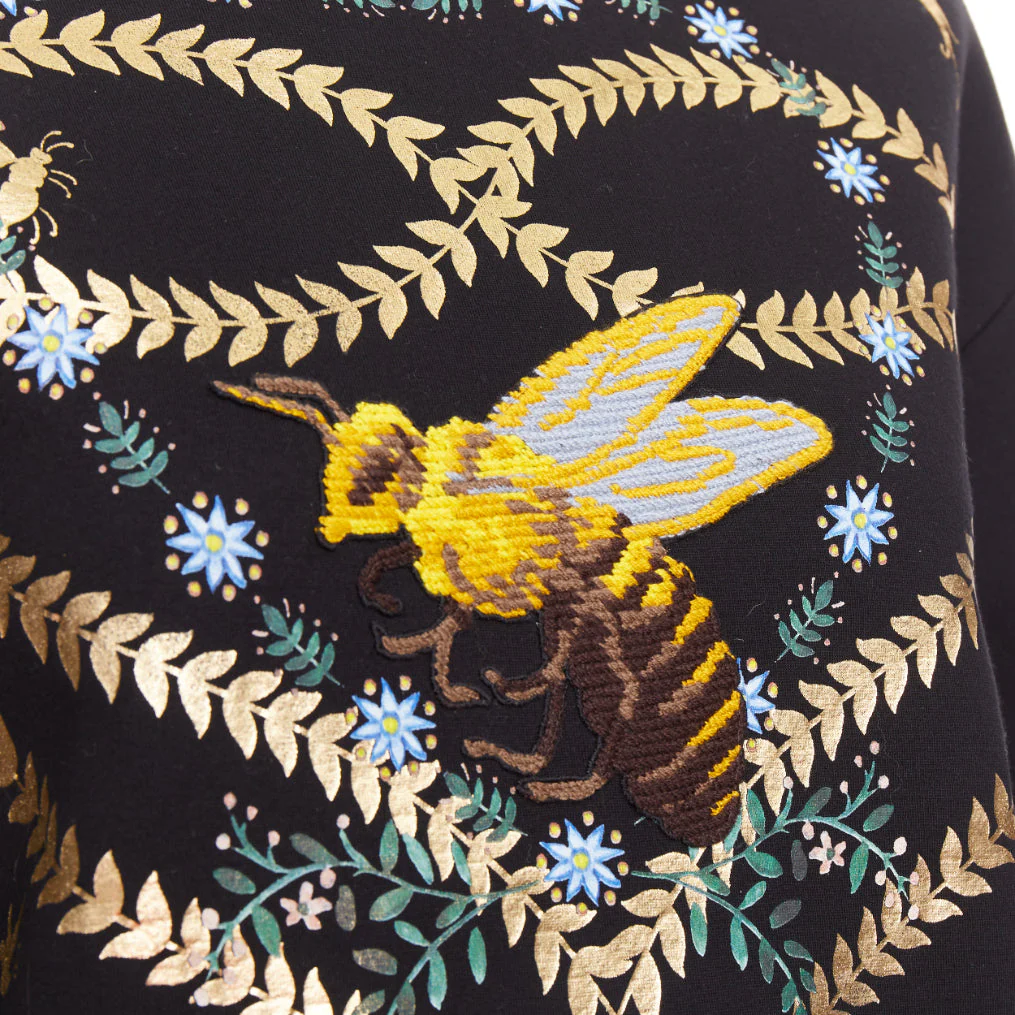 Women's GUCCI black pink metallic foil Laminated Heart Bee applique sweatshirt S - Image 2