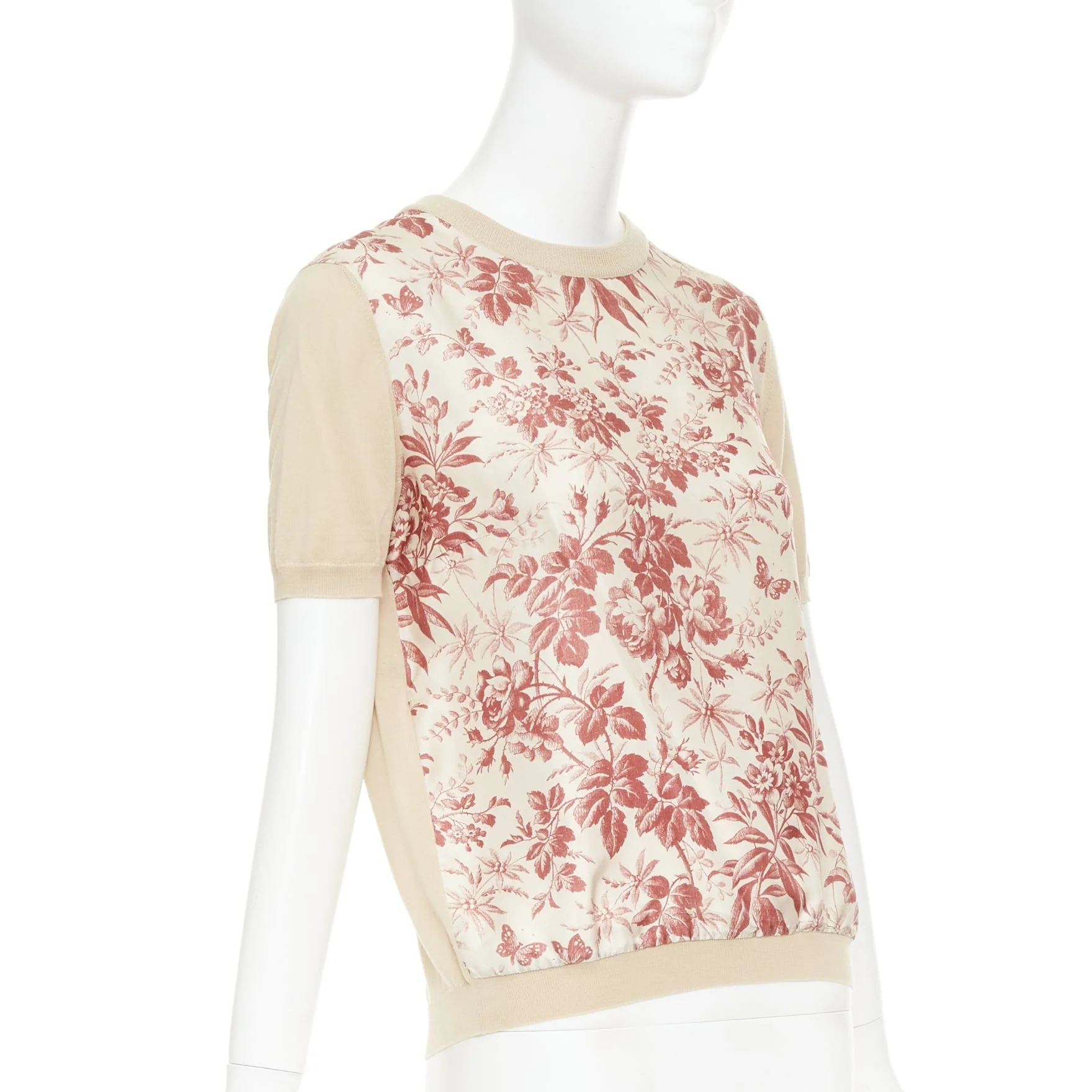 Women's GUCCI Bloom floral butterfly silk print front wool knit sweater top M - Image 3