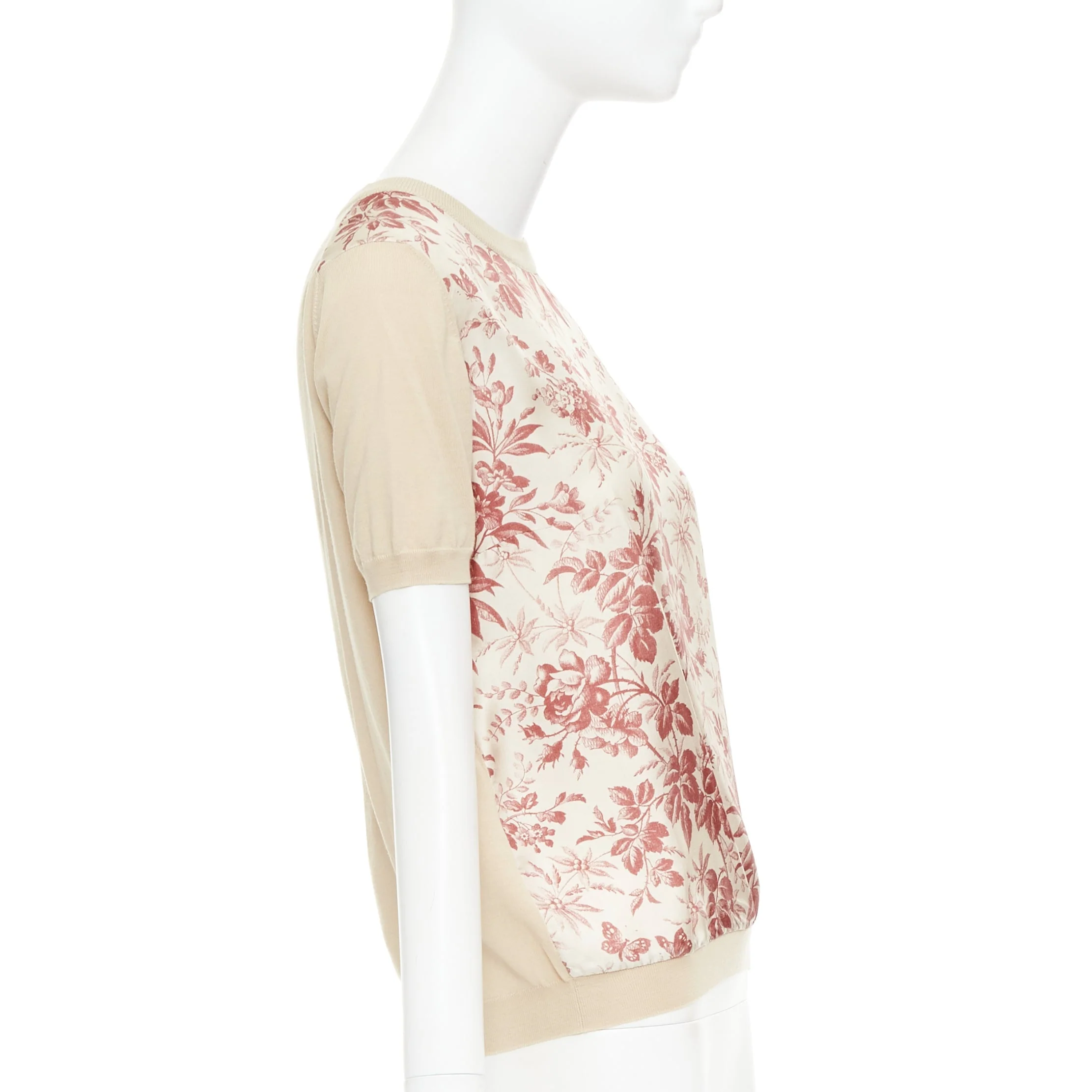 Women's GUCCI Bloom floral butterfly silk print front wool knit sweater top M - Image 4