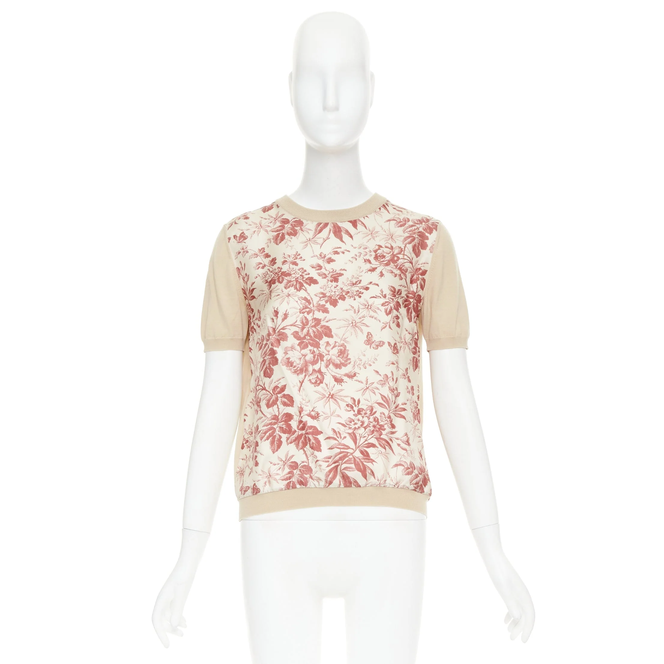 Women's GUCCI Bloom floral butterfly silk print front wool knit sweater top M - Image 9