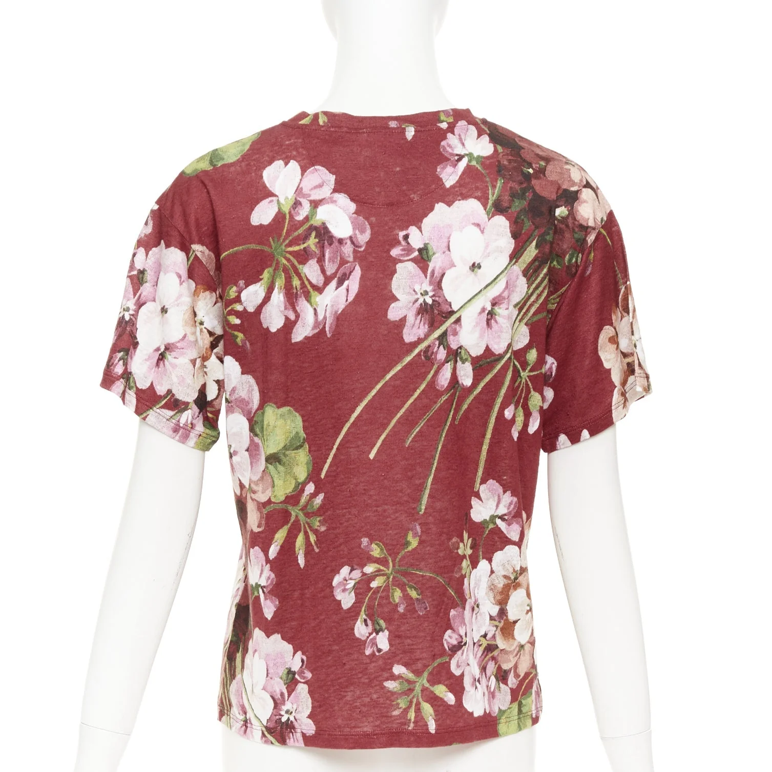 Women's GUCCi Blooms burgundy pink floral print cotton Embellished insect t-shirt M - Image 5