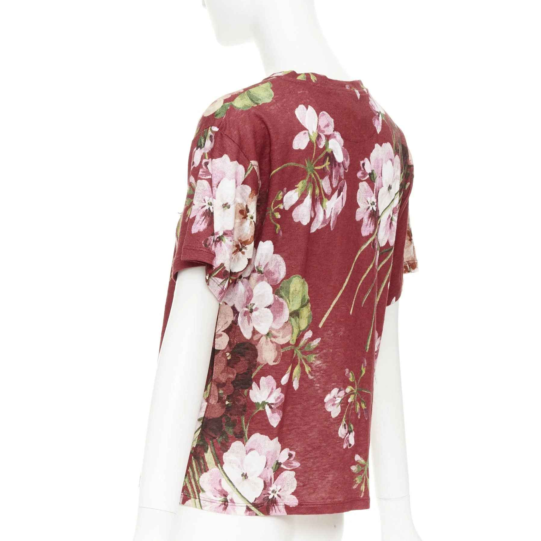 Women's GUCCi Blooms burgundy pink floral print cotton Embellished insect t-shirt M - Image 6