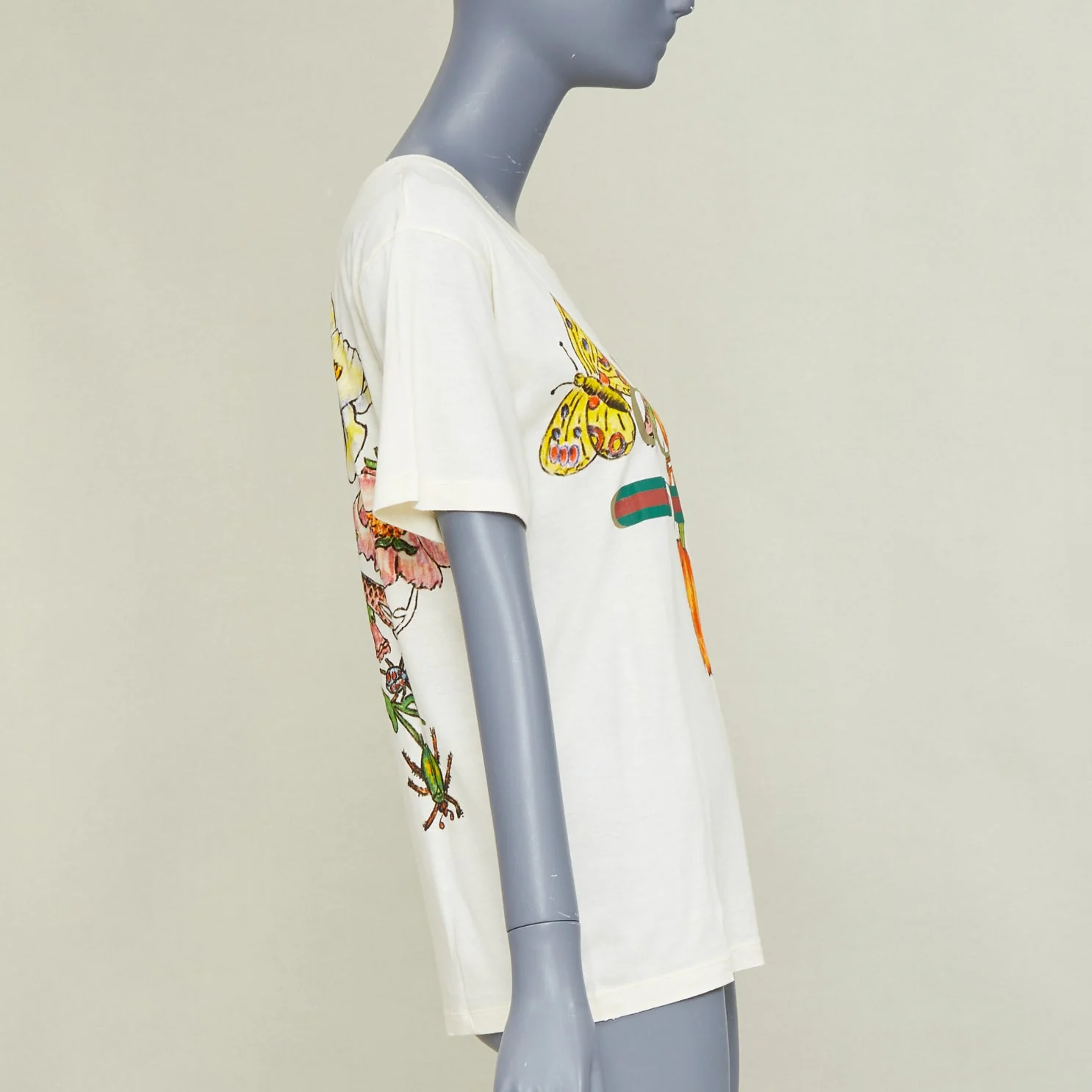 Women's GUCCI Floral Snake Vintage Logo print off-white distressed crew neck tshirt XXS - Image 4