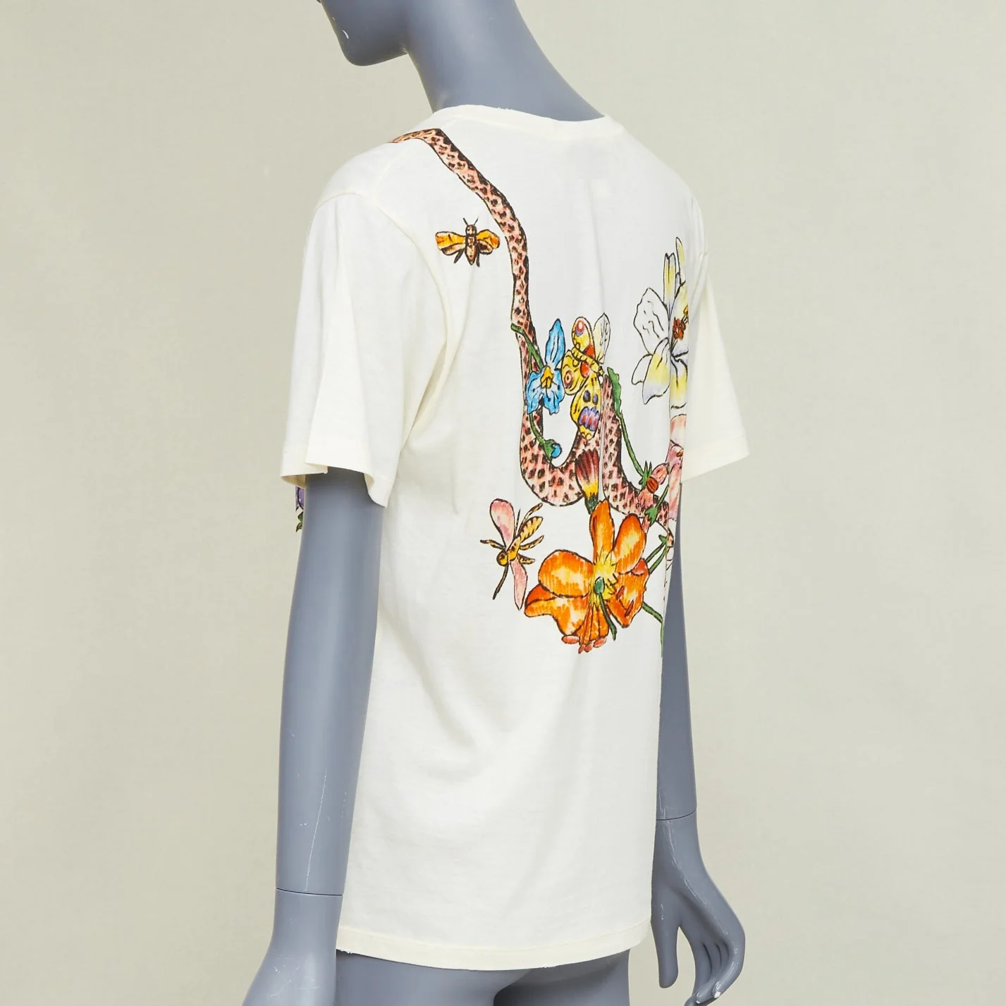 Women's GUCCI Floral Snake Vintage Logo print off-white distressed crew neck tshirt XXS - Image 6