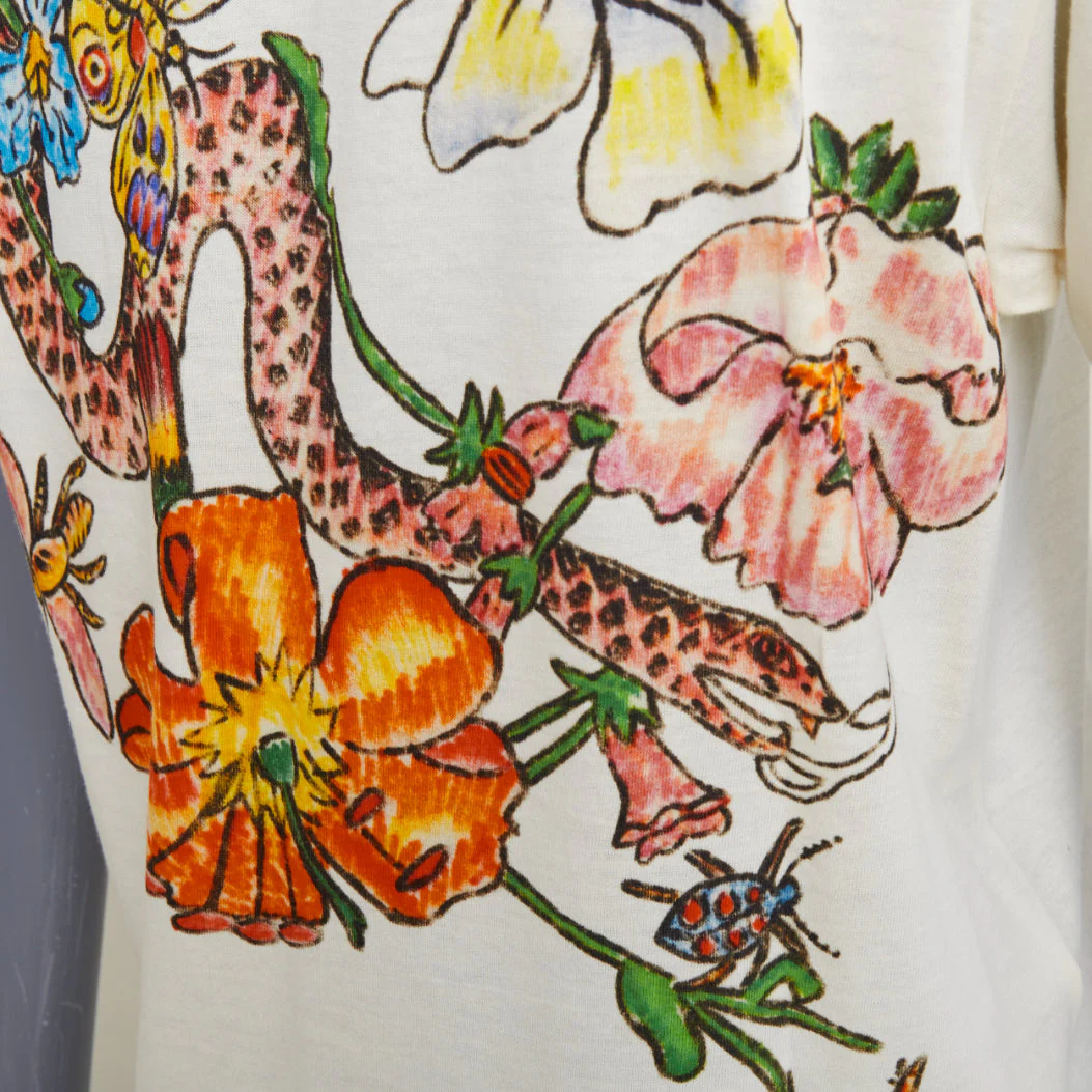 Women's GUCCI Floral Snake Vintage Logo print off-white distressed crew neck tshirt XXS - Image 7