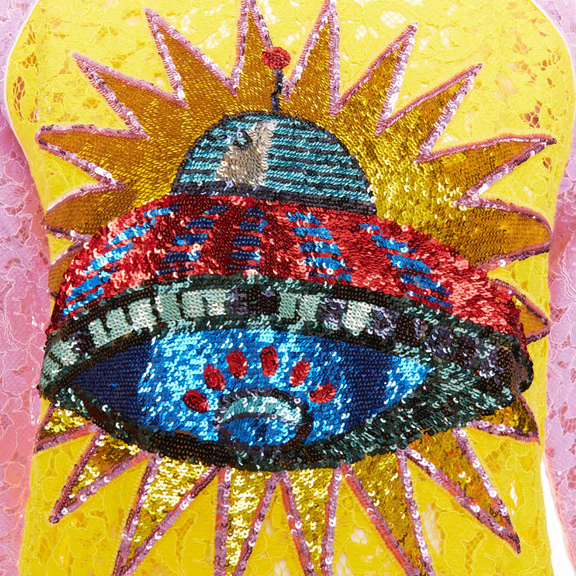 Women's GUCCI multicolor lace UFO sunburst sequin applique pullover sweater top XS - Image 2