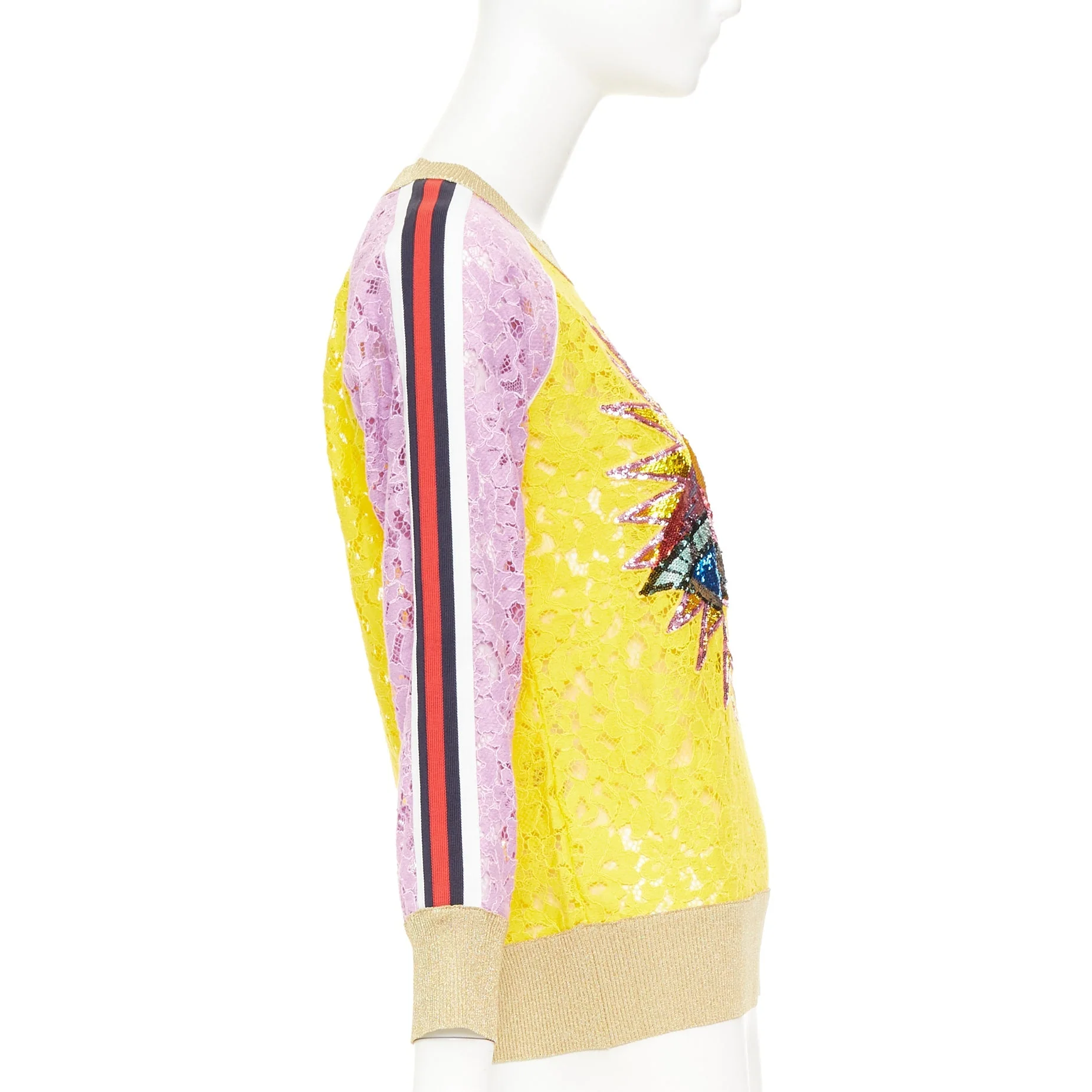 Women's GUCCI multicolor lace UFO sunburst sequin applique pullover sweater top XS - Image 4