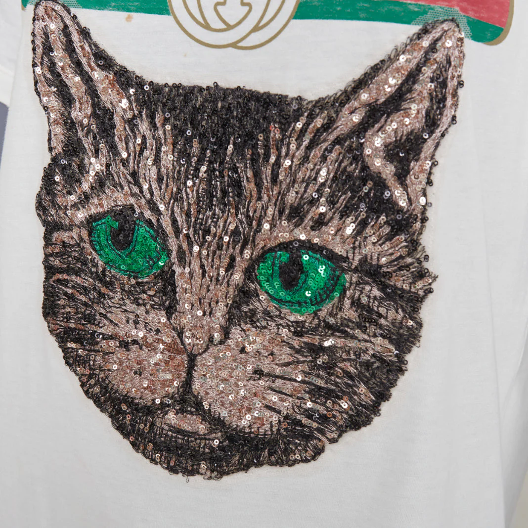 Women's GUCCI Mystic Cat Sequin embroidered GG logo oversized tshirt XS - Image 2