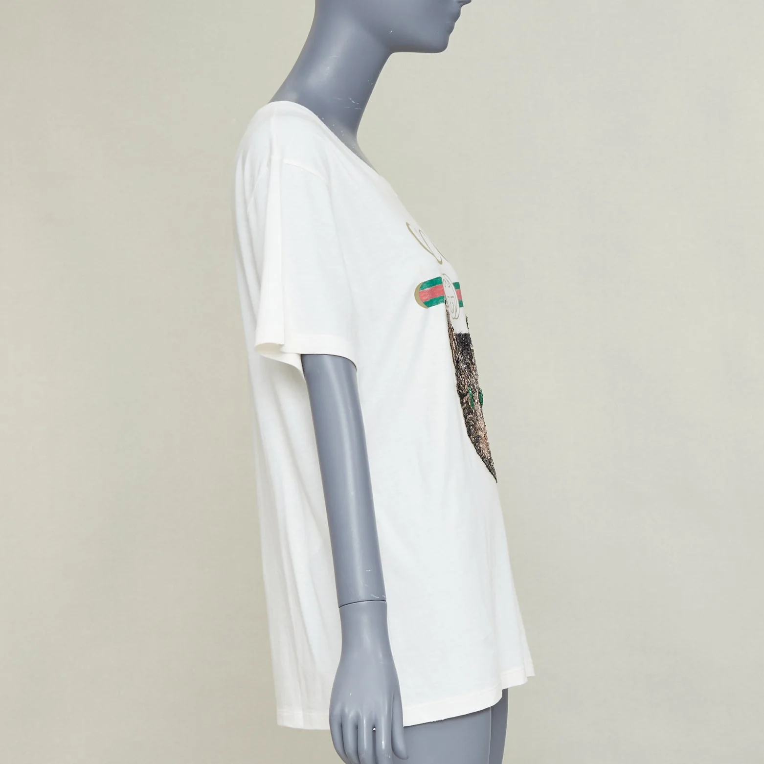 Women's GUCCI Mystic Cat Sequin embroidered GG logo oversized tshirt XS - Image 4