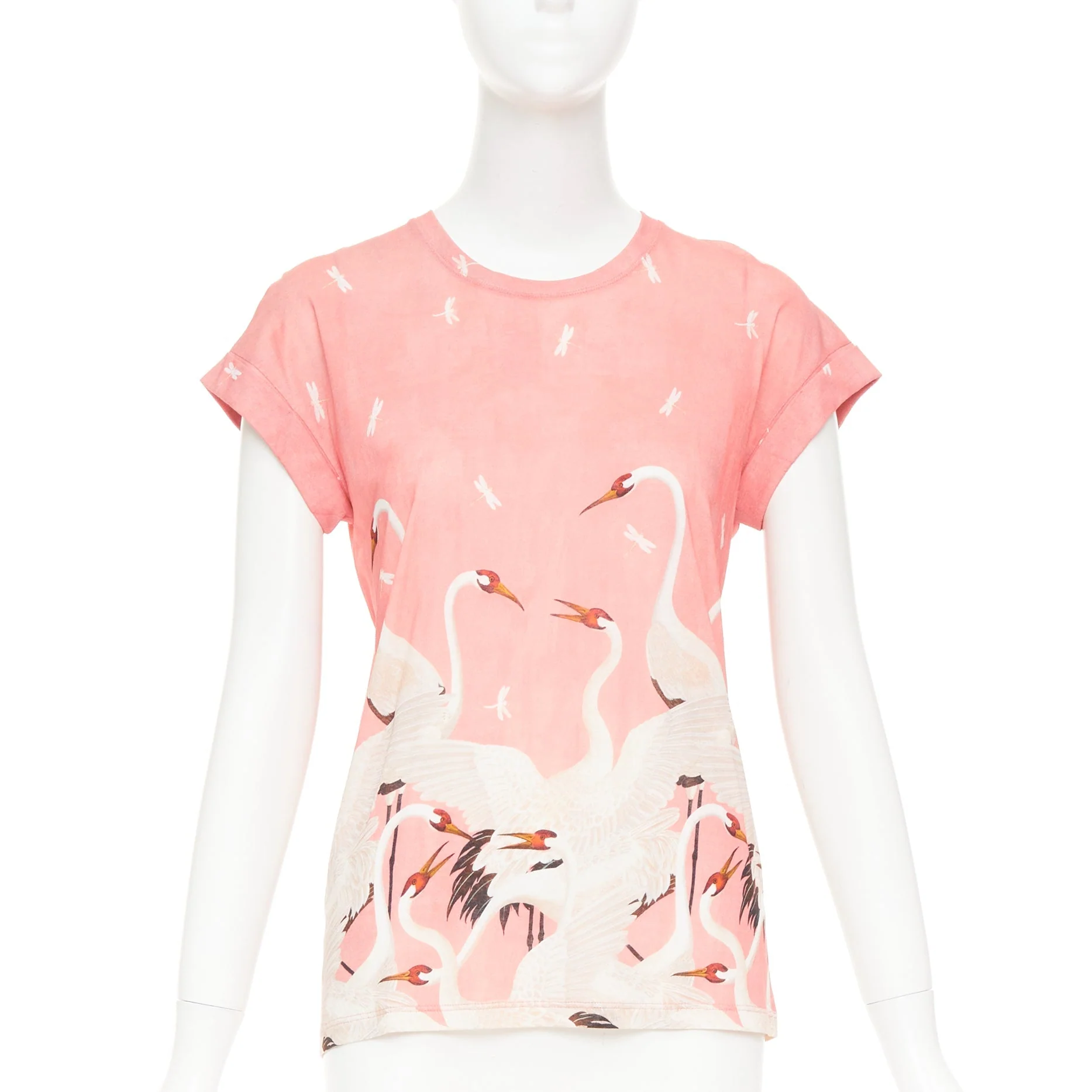 Women's GUCCI Pre Fall 2016 pink cotton Heron Dragonfly print short sleeves t-shirt S