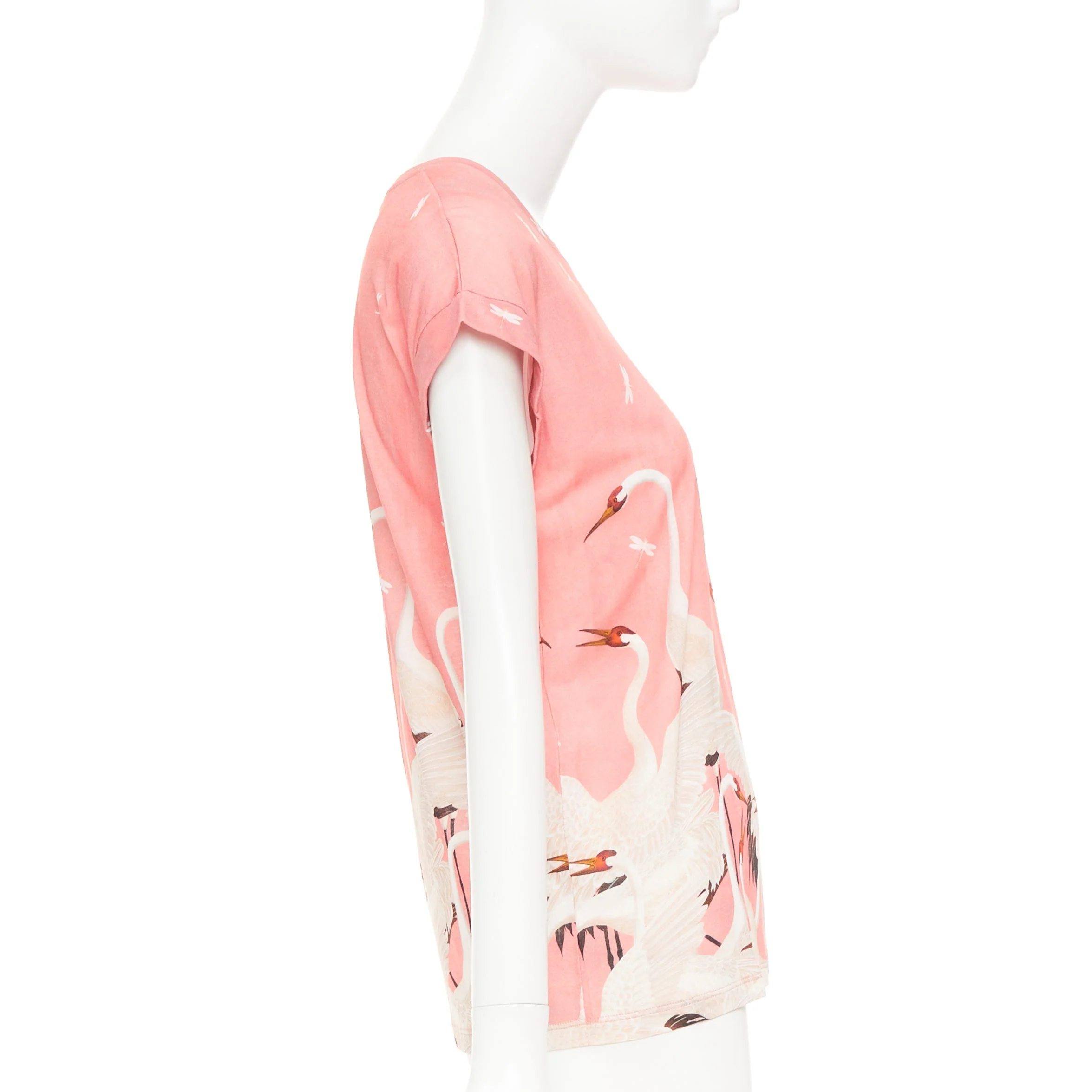 Women's GUCCI Pre Fall 2016 pink cotton Heron Dragonfly print short sleeves t-shirt S - Image 4