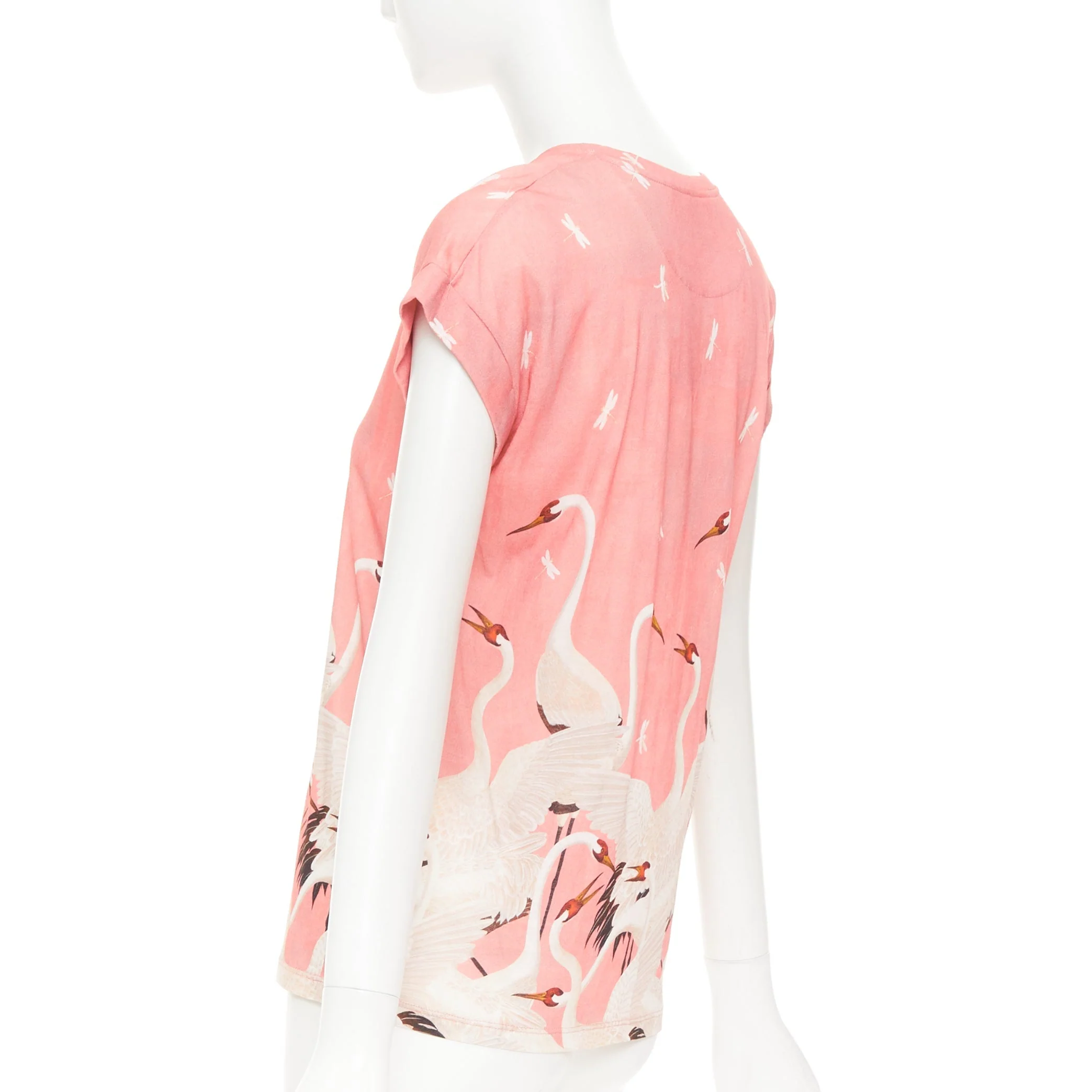 Women's GUCCI Pre Fall 2016 pink cotton Heron Dragonfly print short sleeves t-shirt S - Image 6