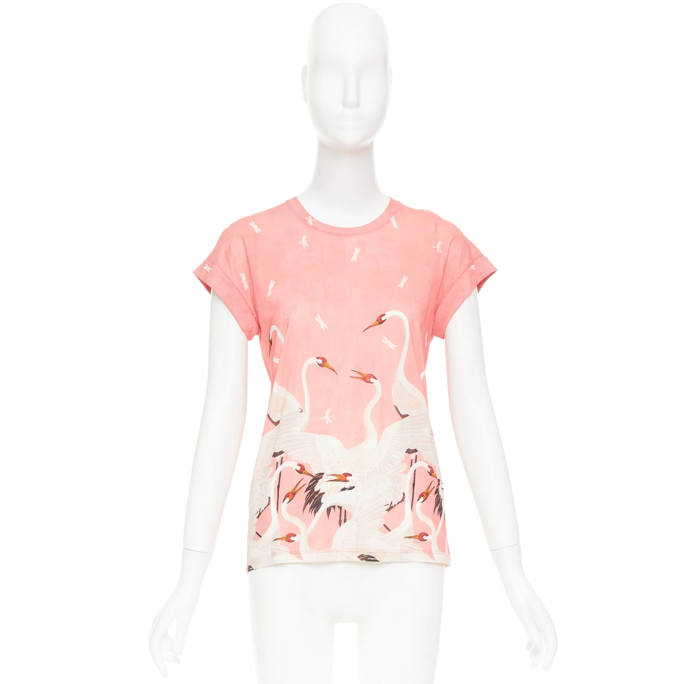 Women's GUCCI Pre Fall 2016 pink cotton Heron Dragonfly print short sleeves t-shirt S - Image 9