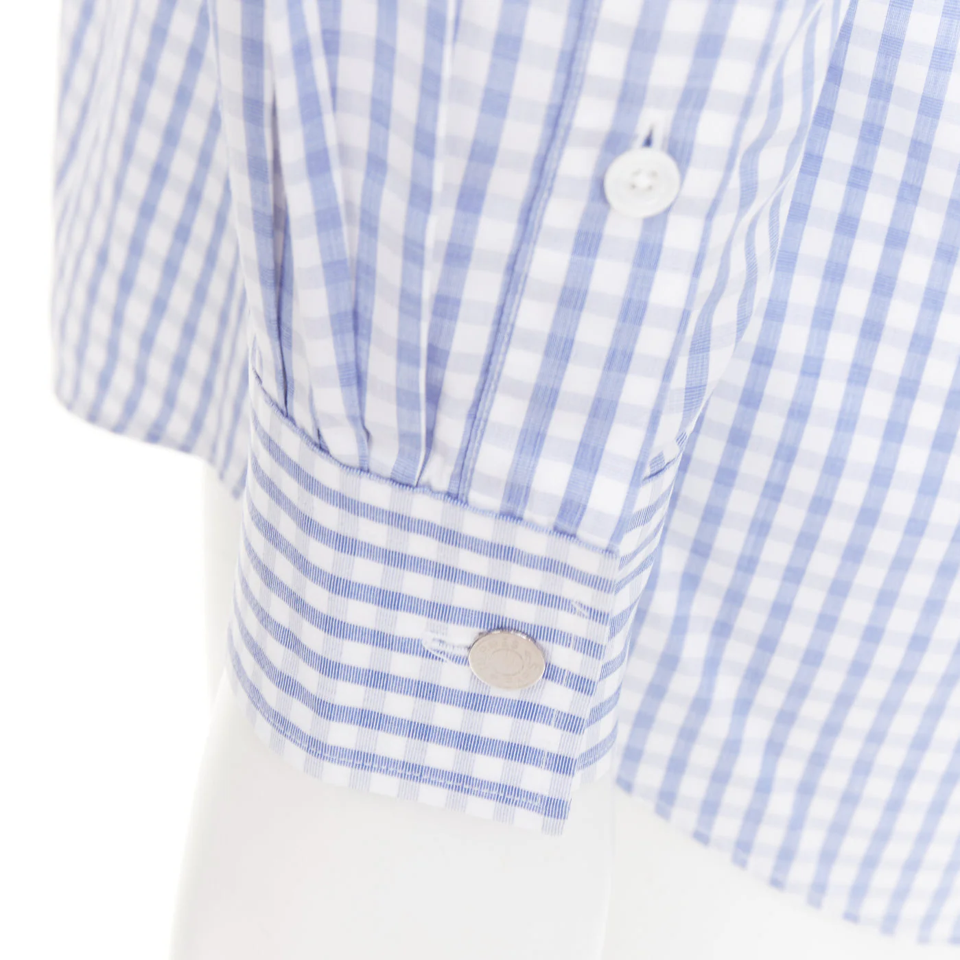 Men's HERMES blue white checked 100% cotton collared long sleeve shirt EU39 M - Image 2