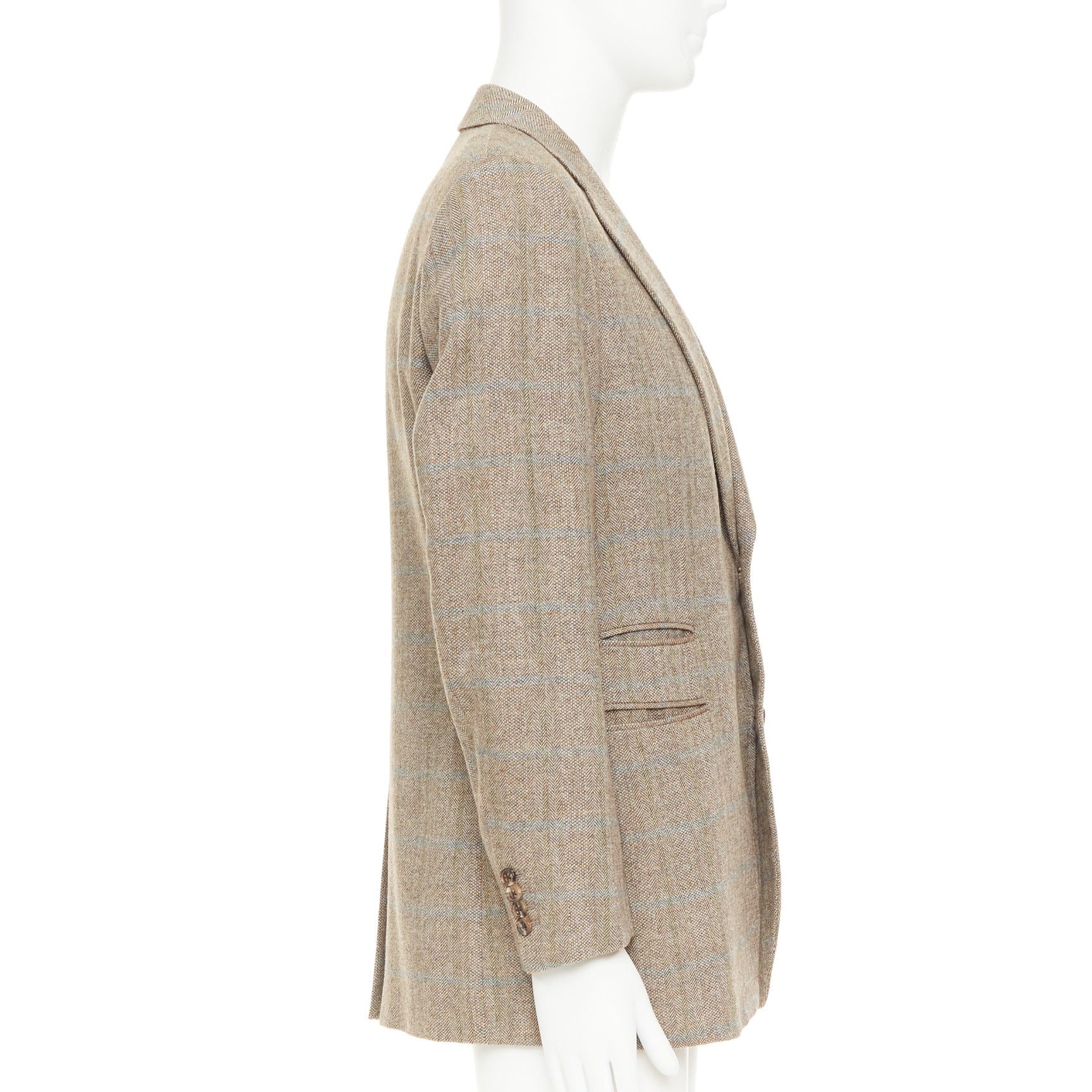 Men's HERMES brown blue wool mohair cashmere checked full canvas blazer EU50 L - Image 4