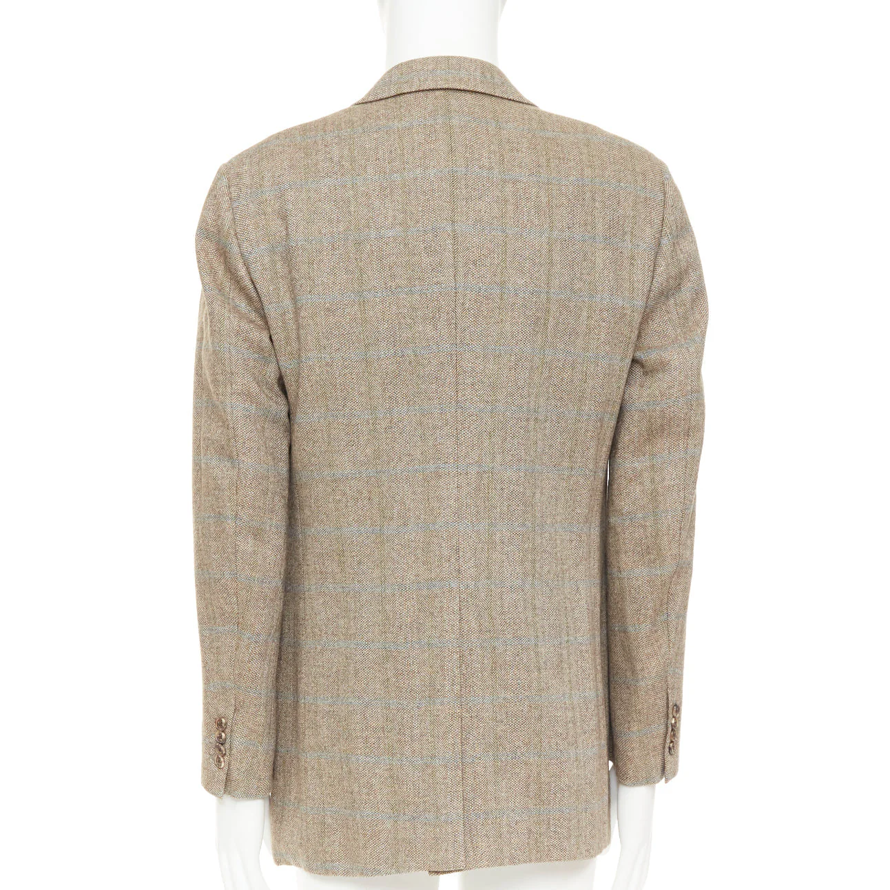 Men's HERMES brown blue wool mohair cashmere checked full canvas blazer EU50 L - Image 5