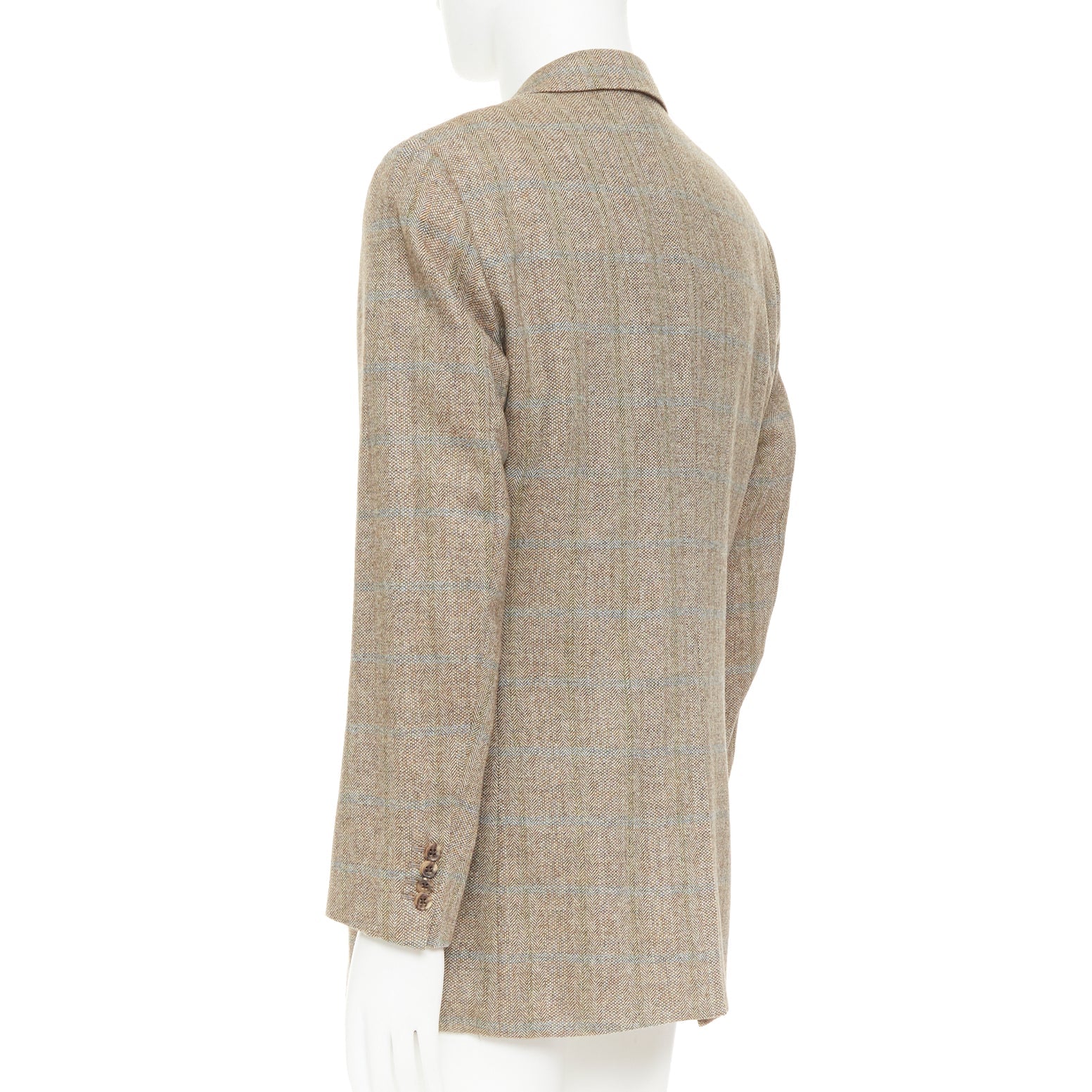 Men's HERMES brown blue wool mohair cashmere checked full canvas blazer EU50 L - Image 6